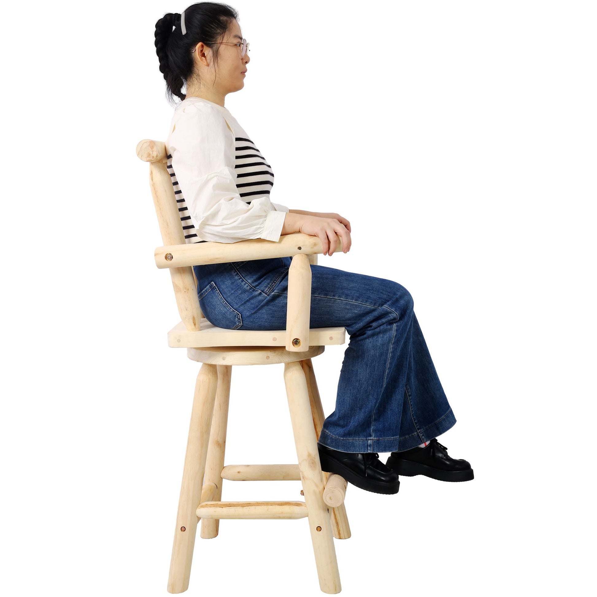 Rustic Bar Stool, Fir Wood Construction, Wide Armrest - Best Buy Furniture