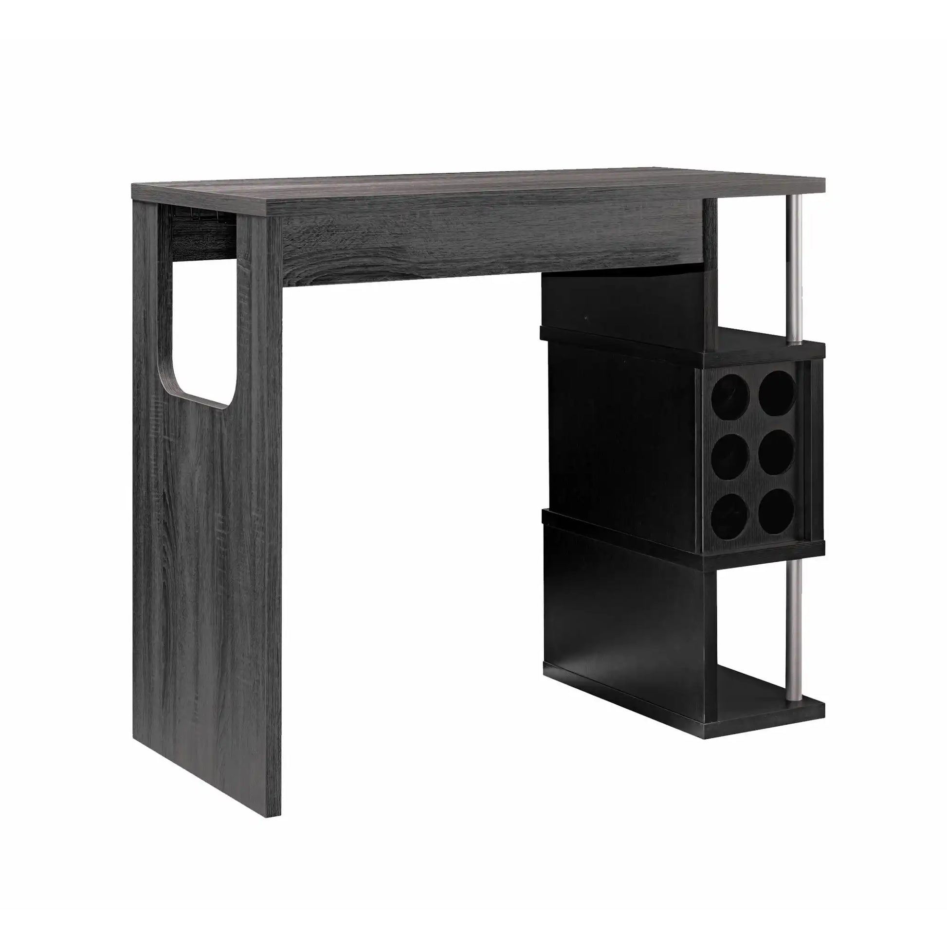 Home Bar Table With Wine Glass Compartment And Three Shelves - Distressed Gray / Black - Best Buy Furniture