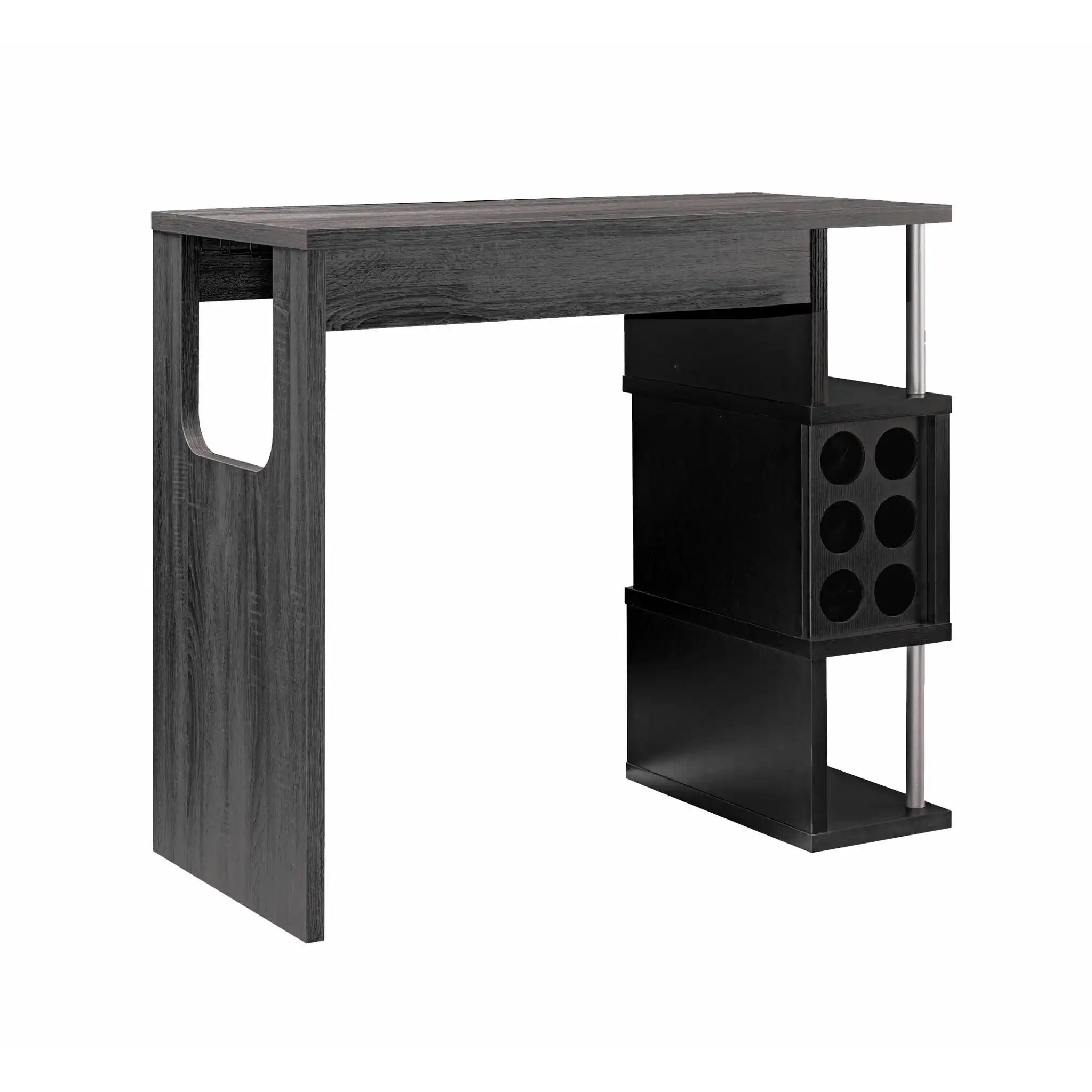 Home Bar Table With Wine Glass Compartment And Three Shelves - Distressed Gray / Black - Best Buy Furniture