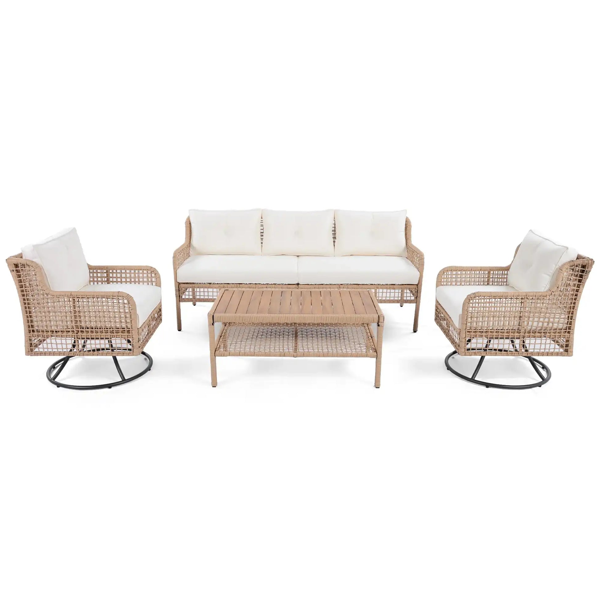 4 Piece Sectional Rattan Patio Furniture Set with Swivel Chairs - Best Buy Furniture