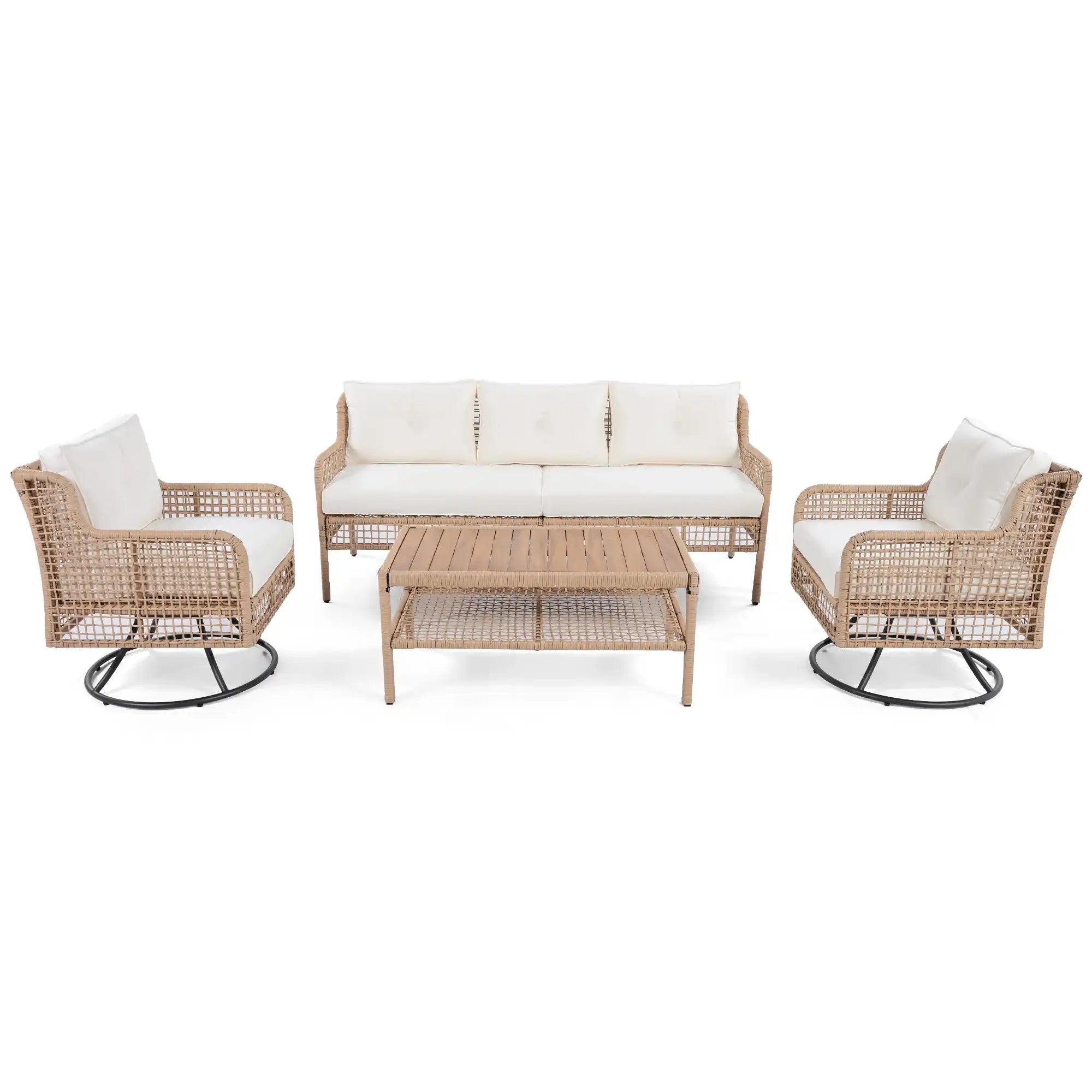 4 Piece Sectional Rattan Patio Furniture Set with Swivel Chairs - Best Buy Furniture