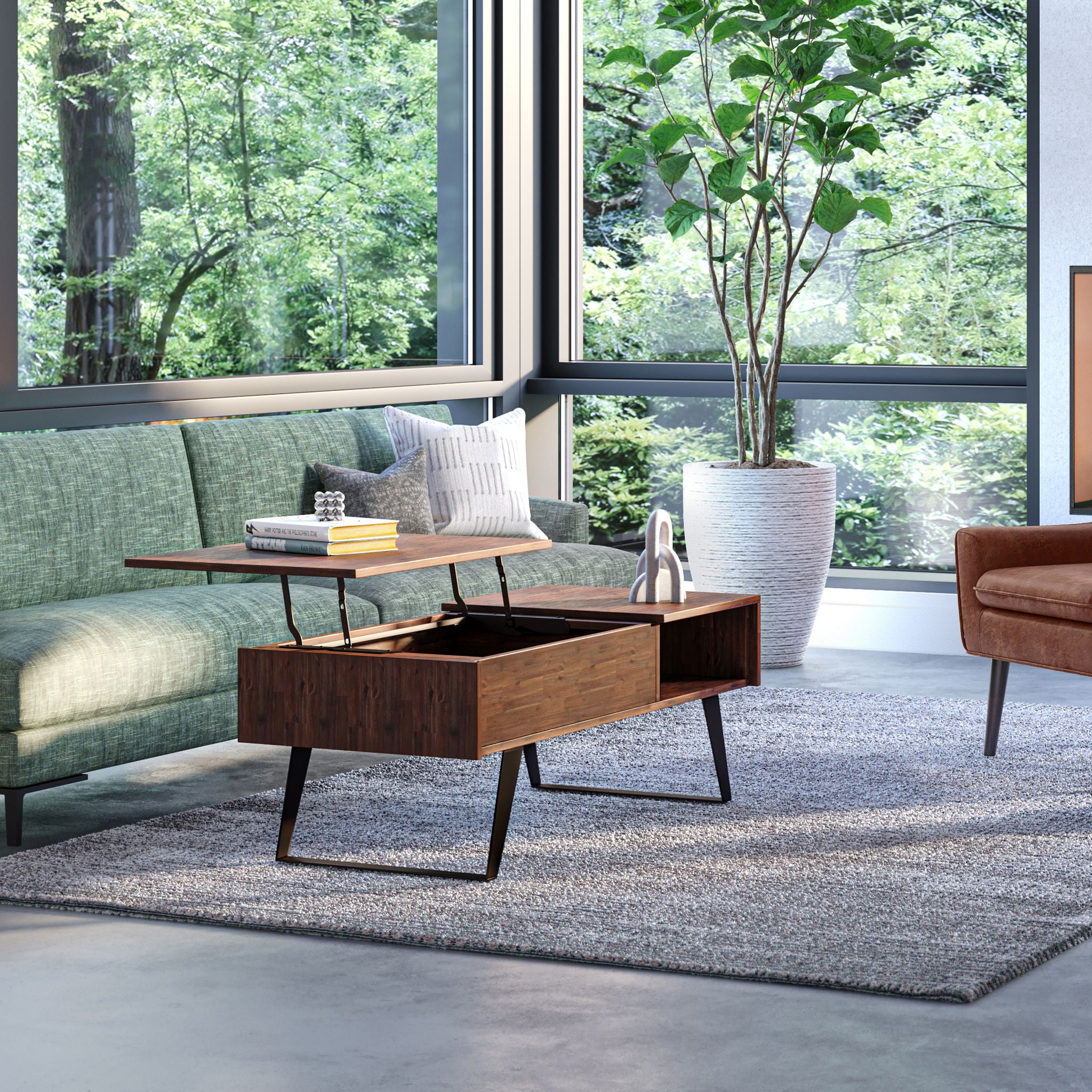 Lowry - Lift Top Coffee Table - Distressed Charcoal Brown - Best Buy Furniture
