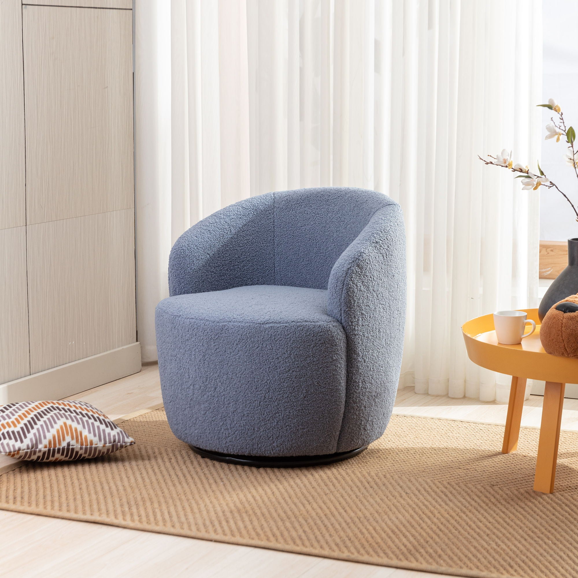 Teddy Fabric Swivel Accent Armchair Barrel Chair With Powder Coating Metal Ring - Best Buy Furniture