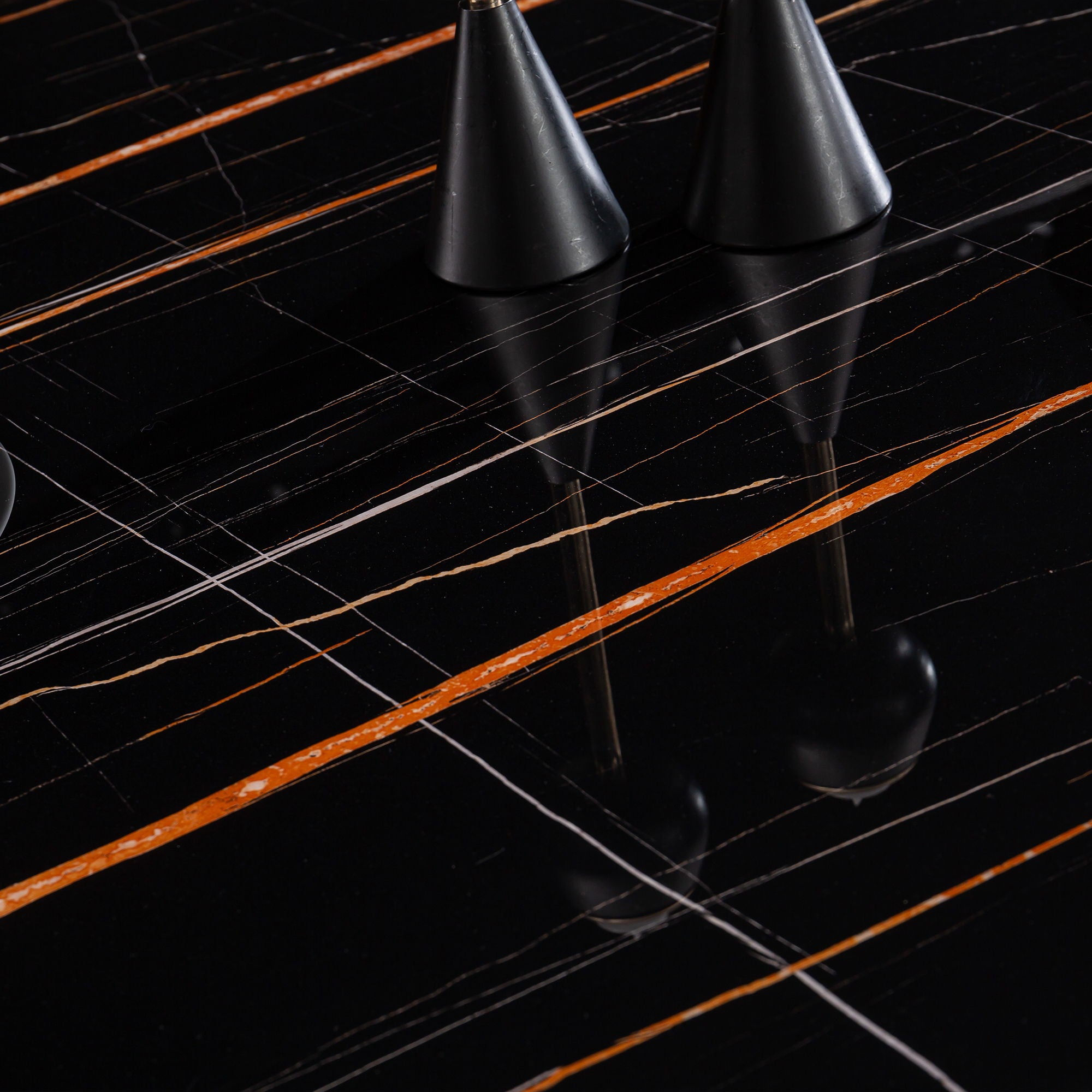 Marble Printed Round Dining Table - Black Columnar Base With Gold Annulus Not Including Chairs - Black - Best Buy Furniture