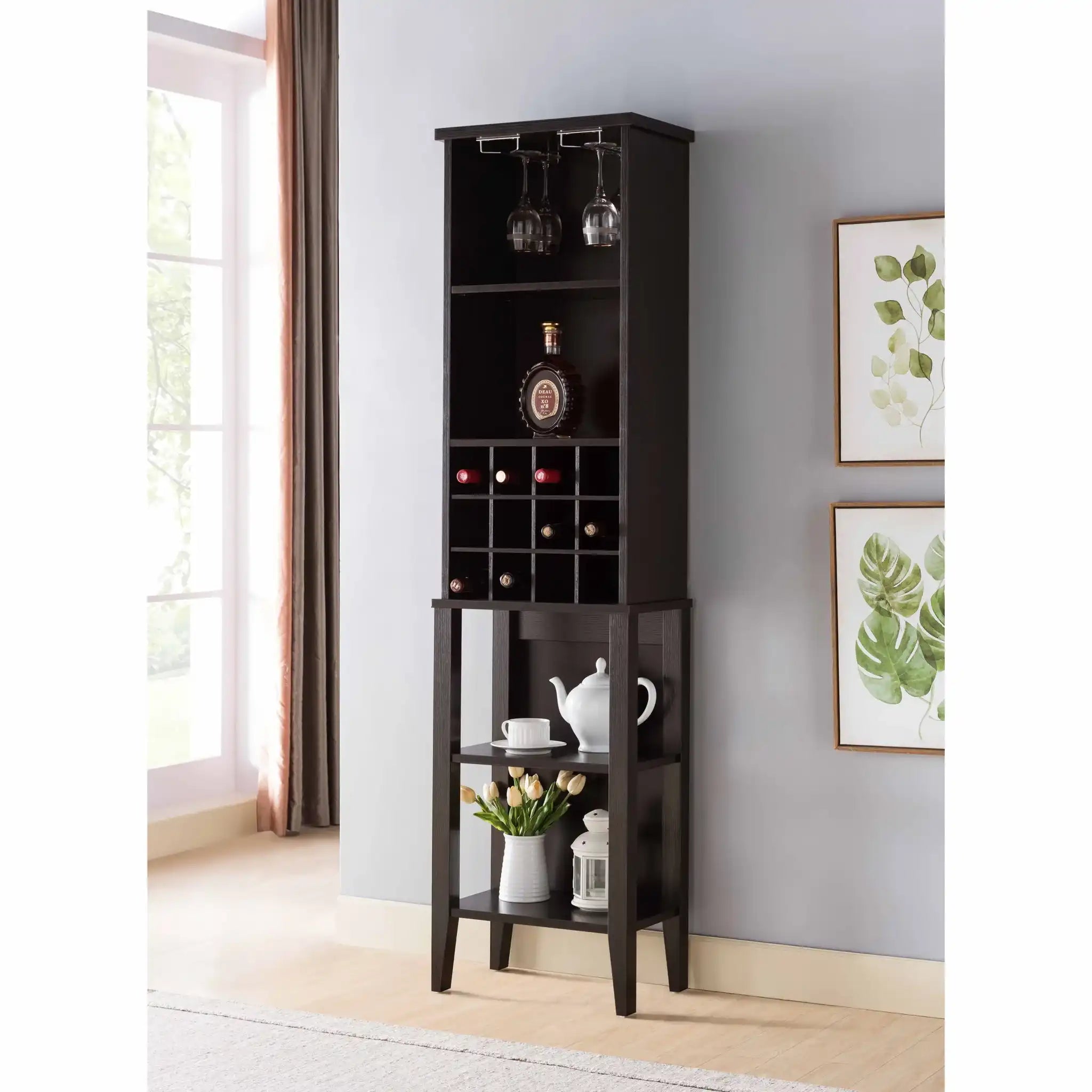 Wooden Wine Bottle Rack Metal Wine Glass Rack Four Shelves - Red Cocoa / Espresso - Best Buy Furniture