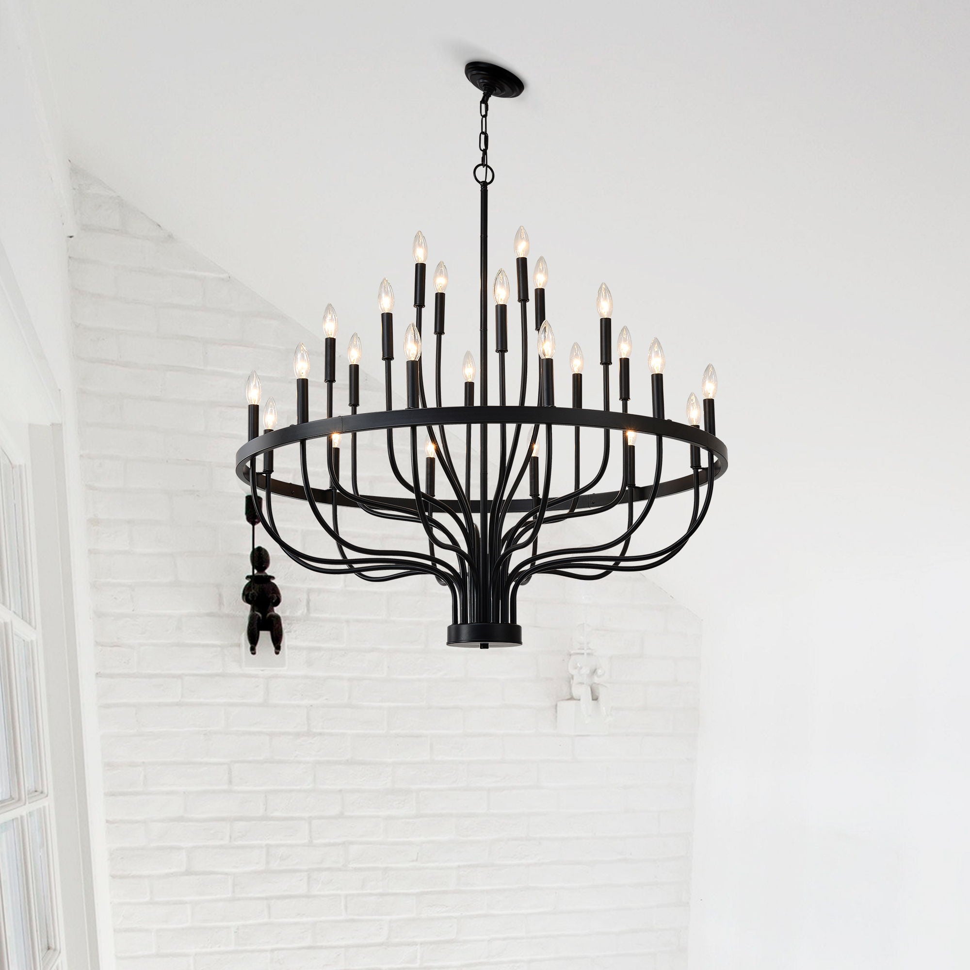 24 Light Chandelier Industrial Iron Candle Chandelier Modern Suspended Farmhouse Chandeliers Pendant Light Fixtures For Dining Room Bedroom Living Room Kitchen Island Foyer E12 Bulb (No Include) - Black - Best Buy Furniture