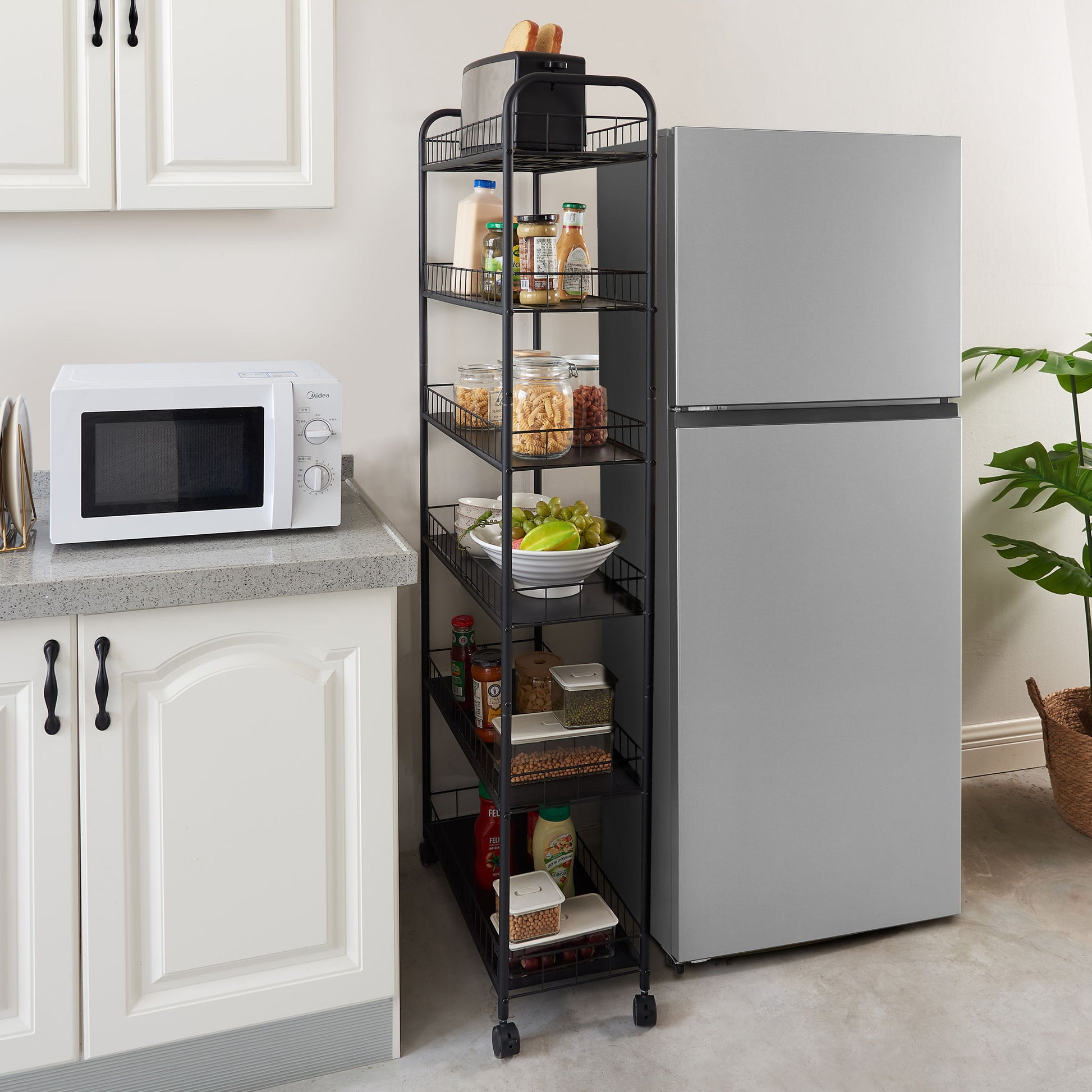 6 Tier Slim Rolling Storage Cart, Mobile Shelving Unit With Wheels, Metal Wire Storage Shelving Rack With Baskets For Kitchen Bathroom Office Laundry Narrow Piaces - Black - Best Buy Furniture