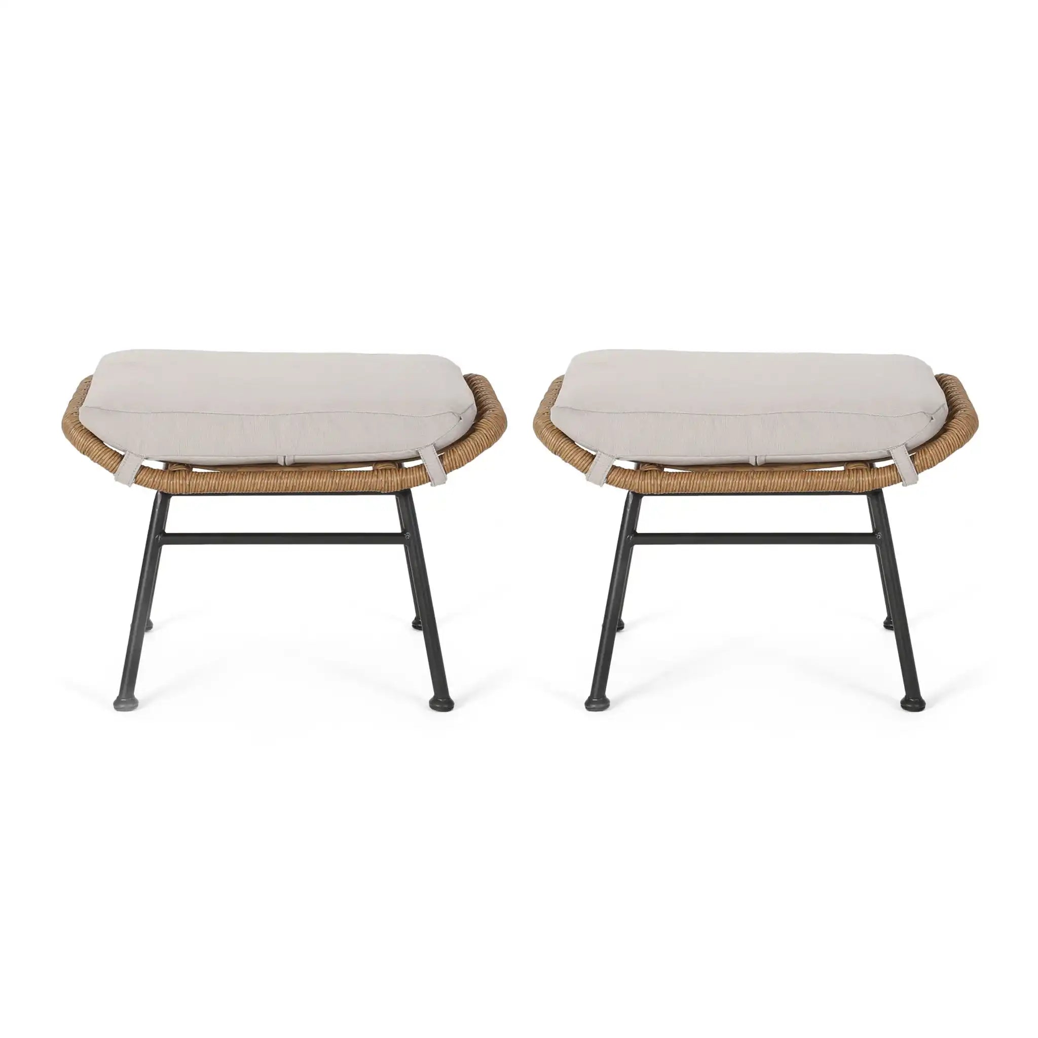 Outdoor Modern Boho Wicker Ottoman With Cushions (Set of 2) - Best Buy Furniture