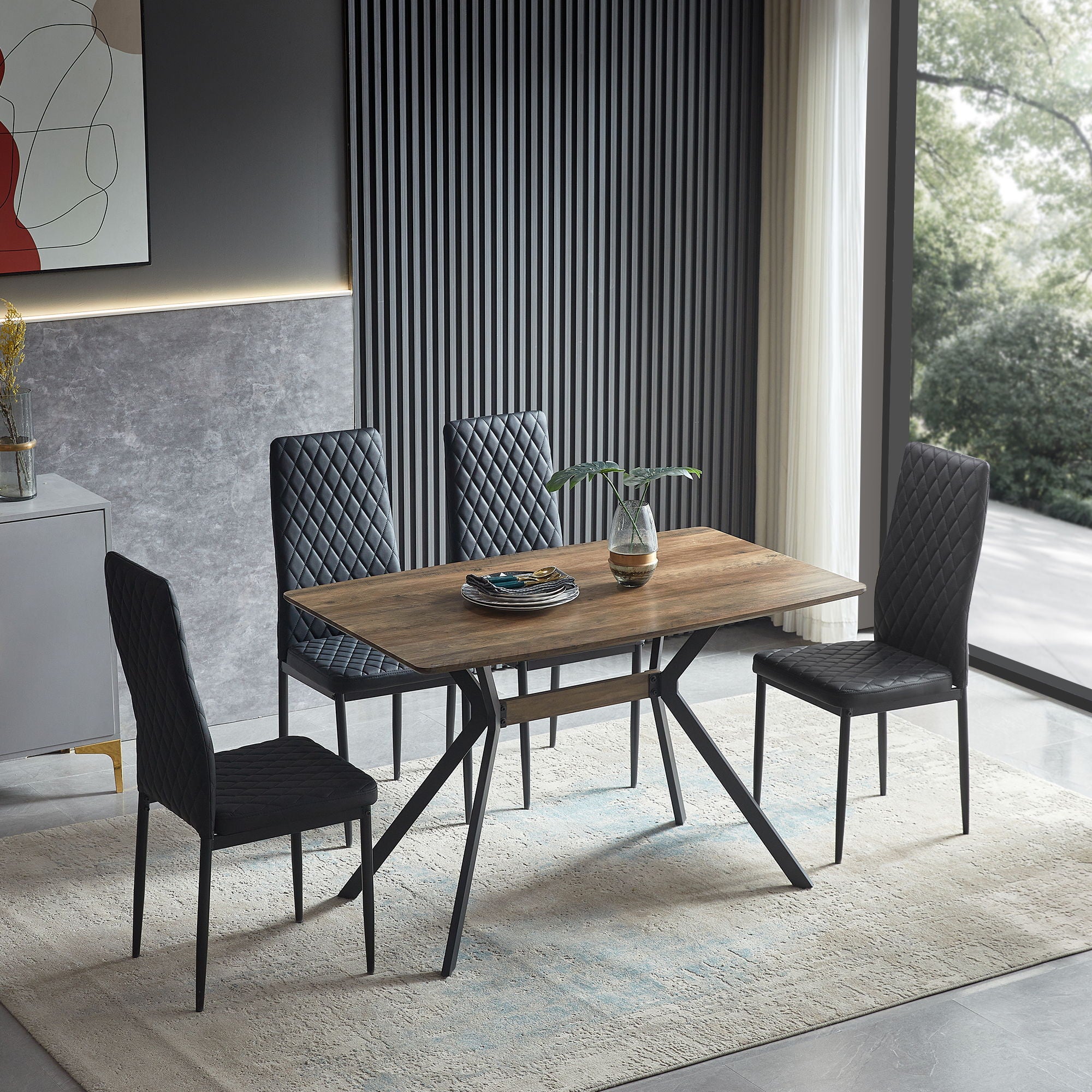 Modern Minimalist Style Dining Table MDF Wooden Top Metal Shelf Metal Heat Transfer Legs Leveling Feet For Dining Room Kitchen Office Table - Walnut / Black - Best Buy Furniture