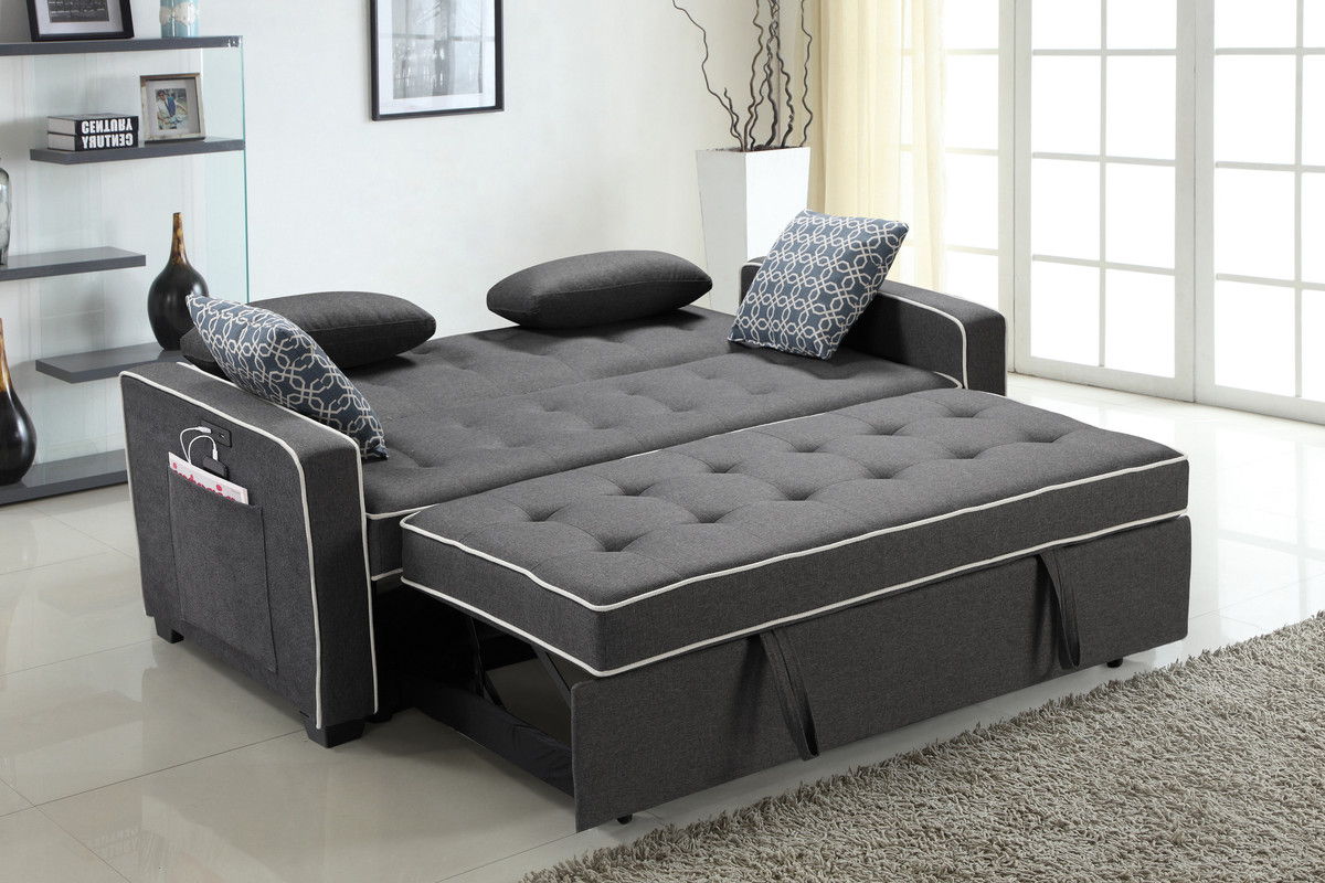 Austin - Modern Sleeper Sofa With 2 USB Charging Ports And 4 Accent Pillows - Gray - Best Buy Furniture