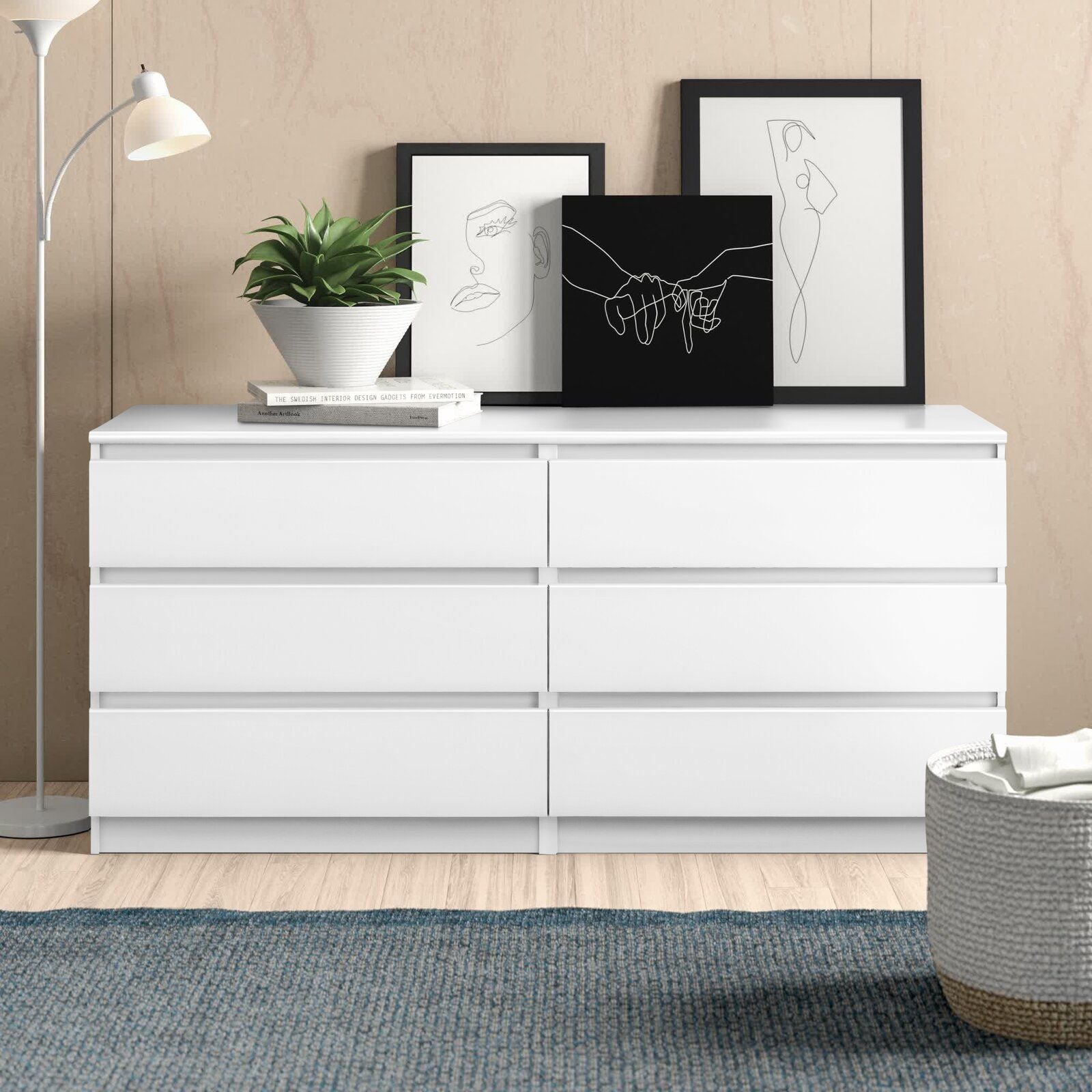 6 Drawer Double Dresser For Bedroom Living Room Hallway - White - Best Buy Furniture