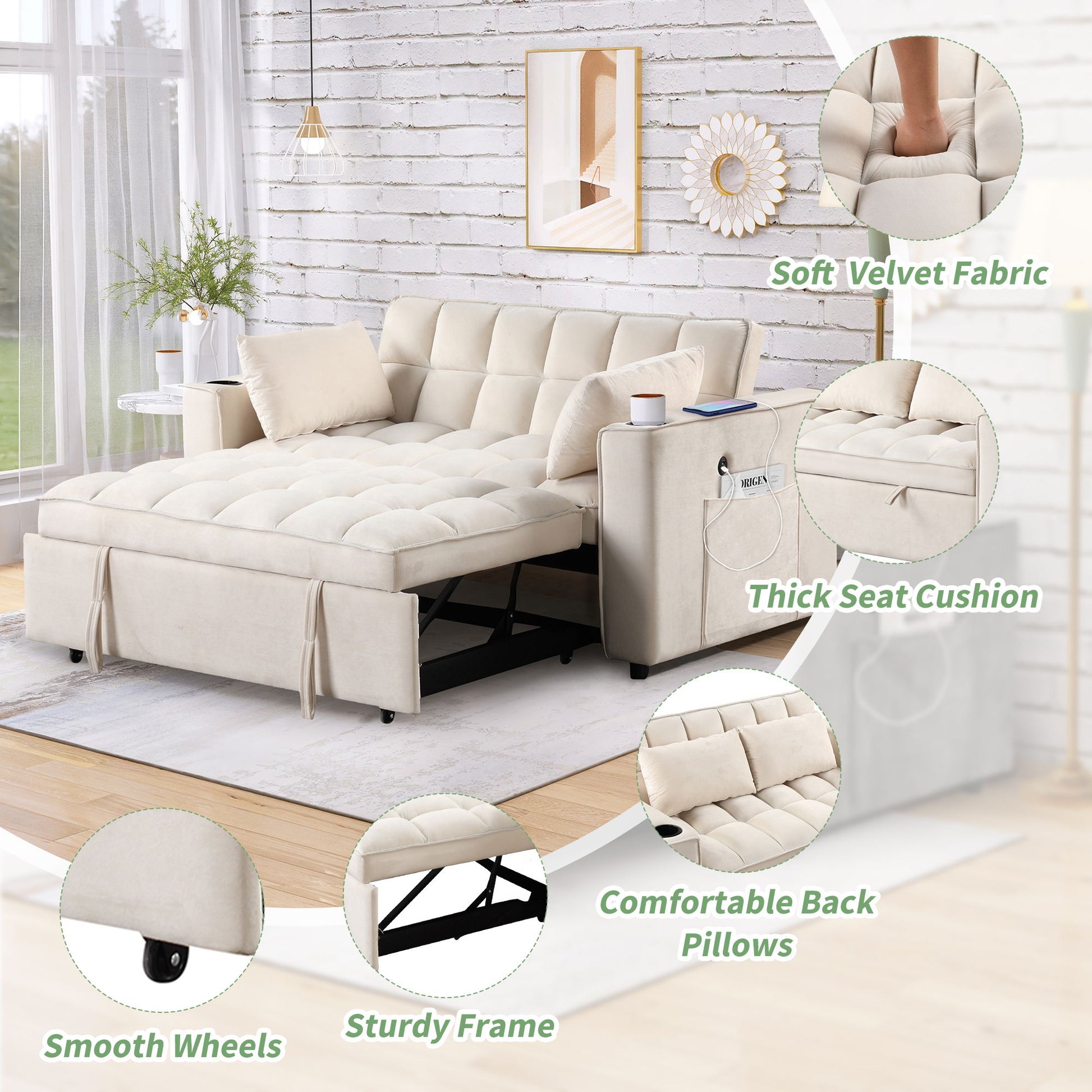 Multi Functional Sofa Bed With Cup Holder And USB Port For Living Room Or Apartments - Best Buy Furniture