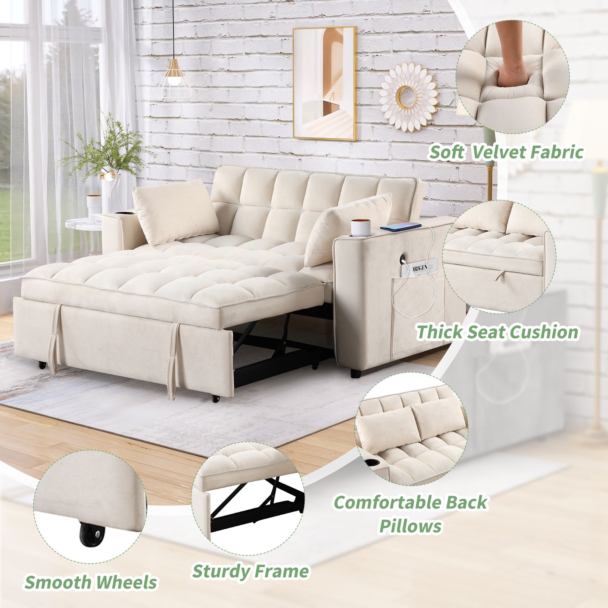 Multi Functional Sofa Bed With Cup Holder And USB Port For Living Room Or Apartments - Best Buy Furniture