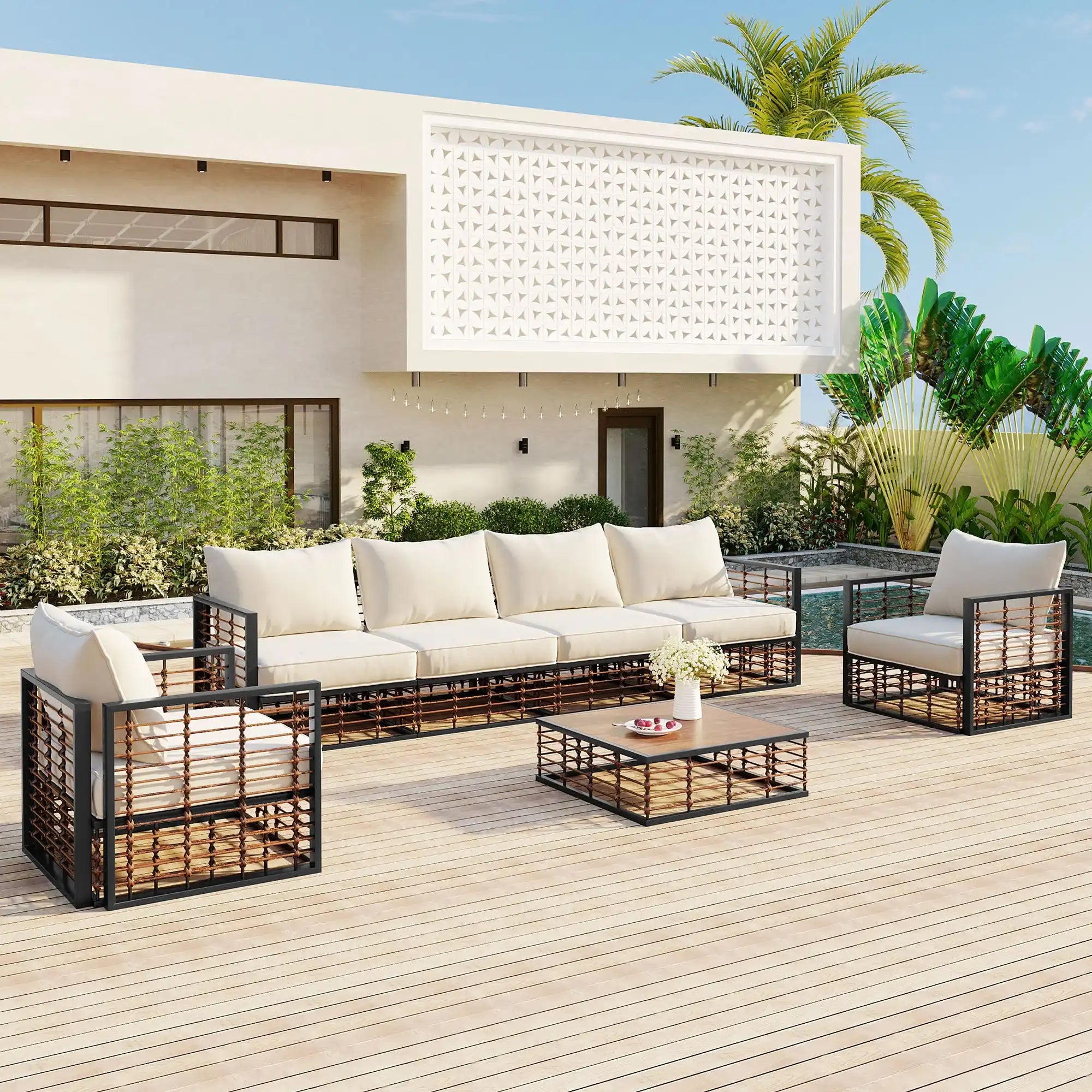 TOPMAX Modern 7-Piece Outdoor Modular Sectional Sofa Set - Best Buy Furniture