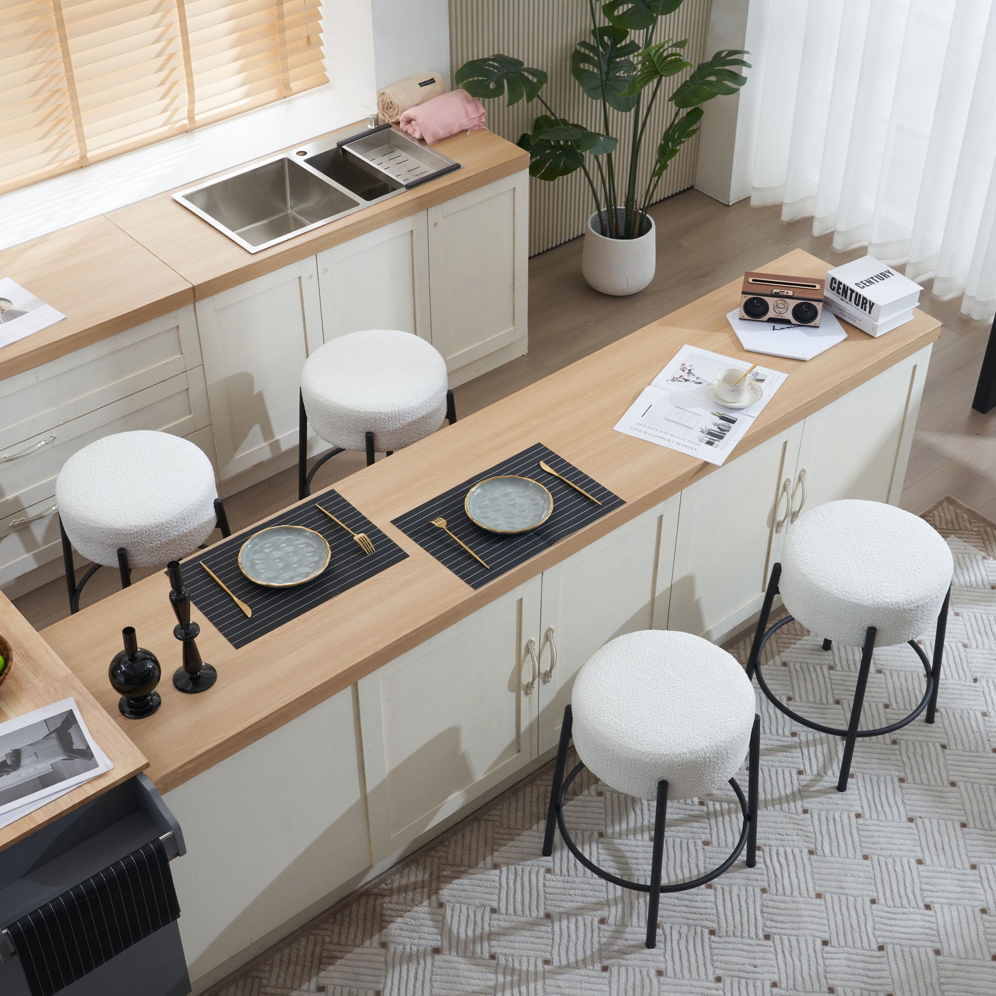 Round Bar Stools (Set of 2), Contemporary Upholstered Dining Stools For Kitchens, Coffee Shops And Bar Stores - Best Buy Furniture