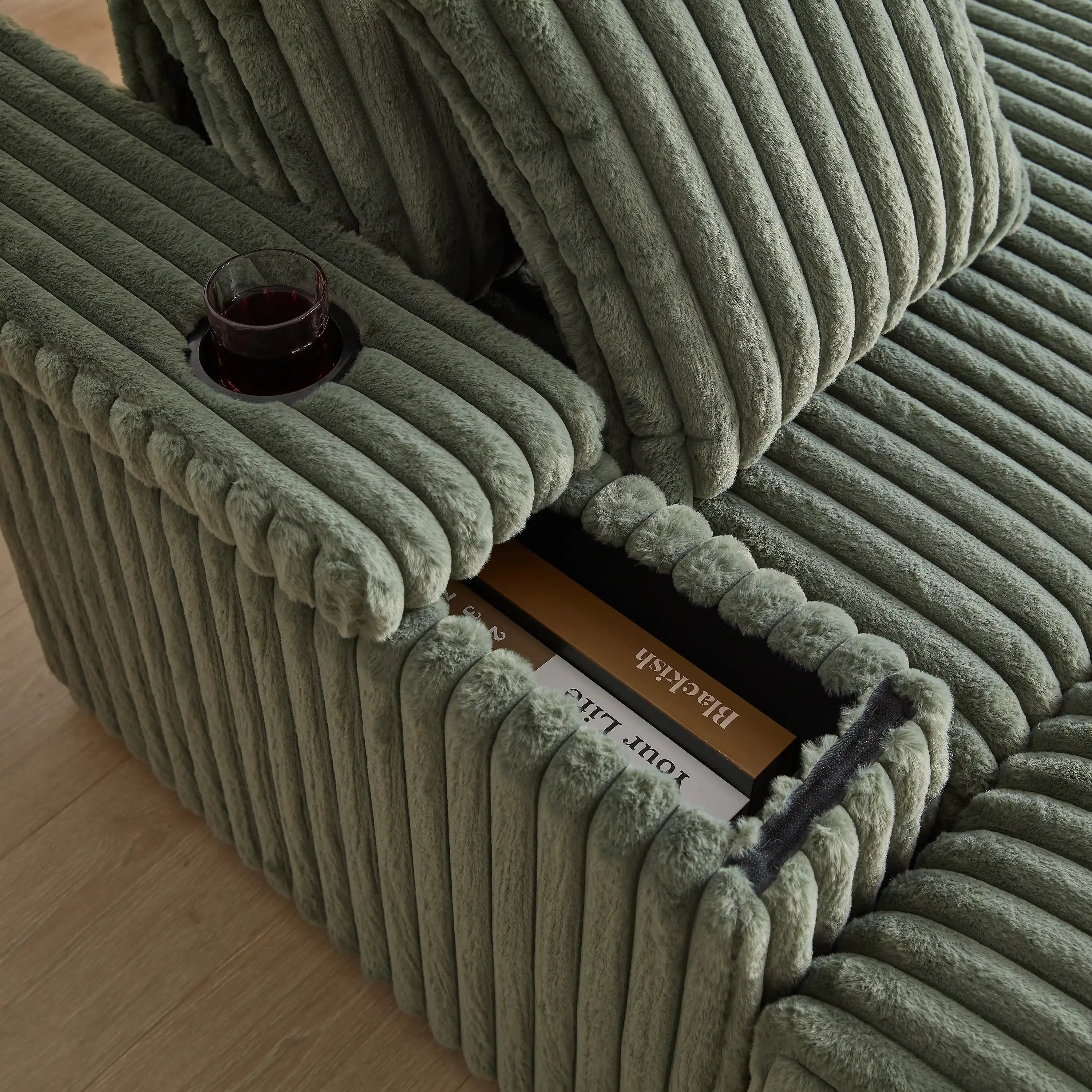 Xena Modern Corduroy Sofa With Cupholders with Storage And Ottomans - Best Buy Furniture