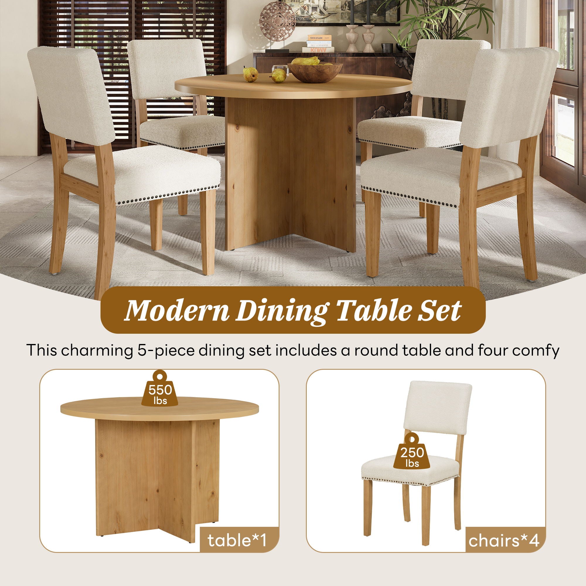 Topmax - 5 Piece Modern Round Dining Table Set Pedestal Kitchen Table Set With 4 Upholstered Dining Chairs For Studio, Apartment, Small Places - Best Buy Furniture