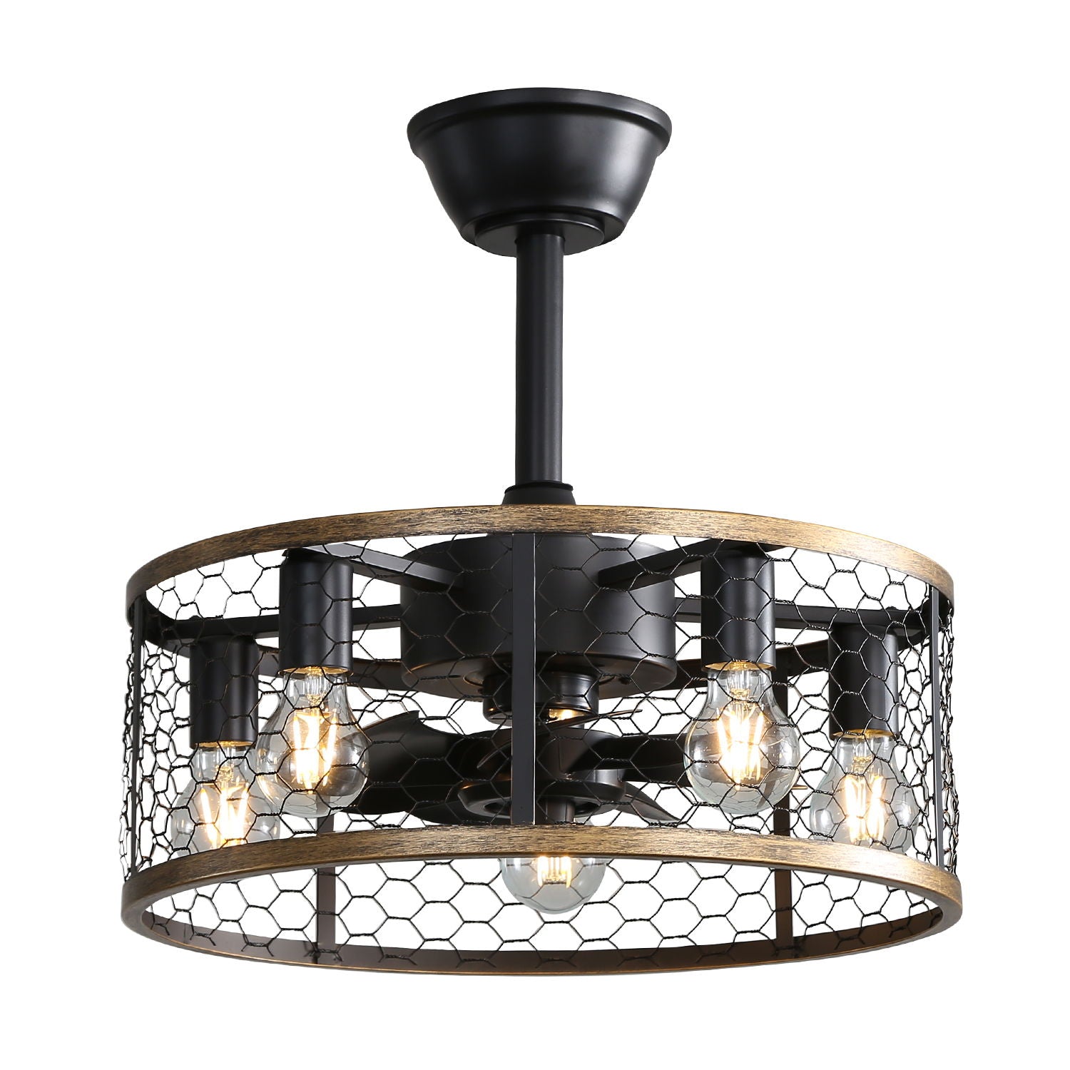 20" Industrial Caged Ceiling Fan With 7 - ABS Blades Remote Control, Small Ceiling Fan Reversible DC Motor - Black - Best Buy Furniture