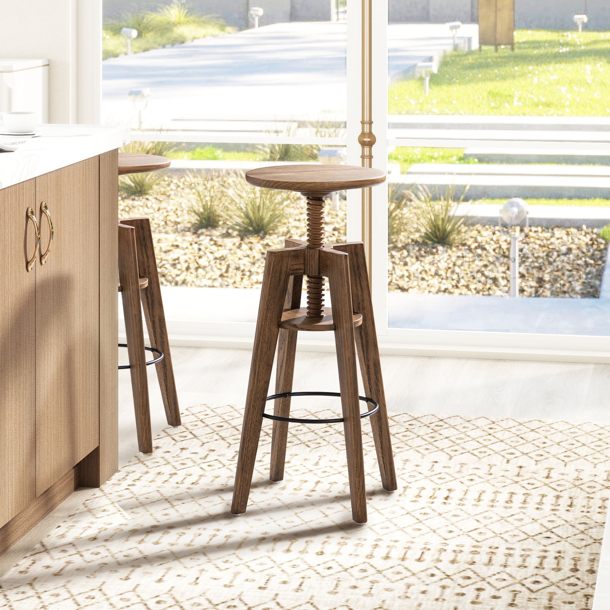 Spencer - Minimalist Oak Adjustable Bar Counter Stool - Walnut Brown Oak - Best Buy Furniture