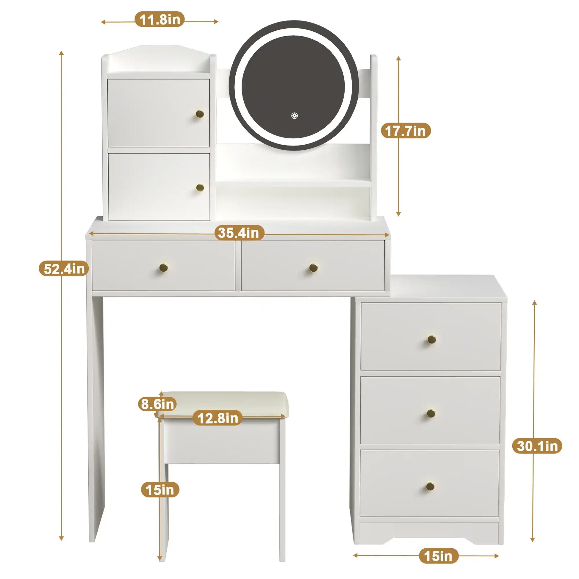 Vanity Desk Set with Mirror and Lights, White - Best Buy Furniture