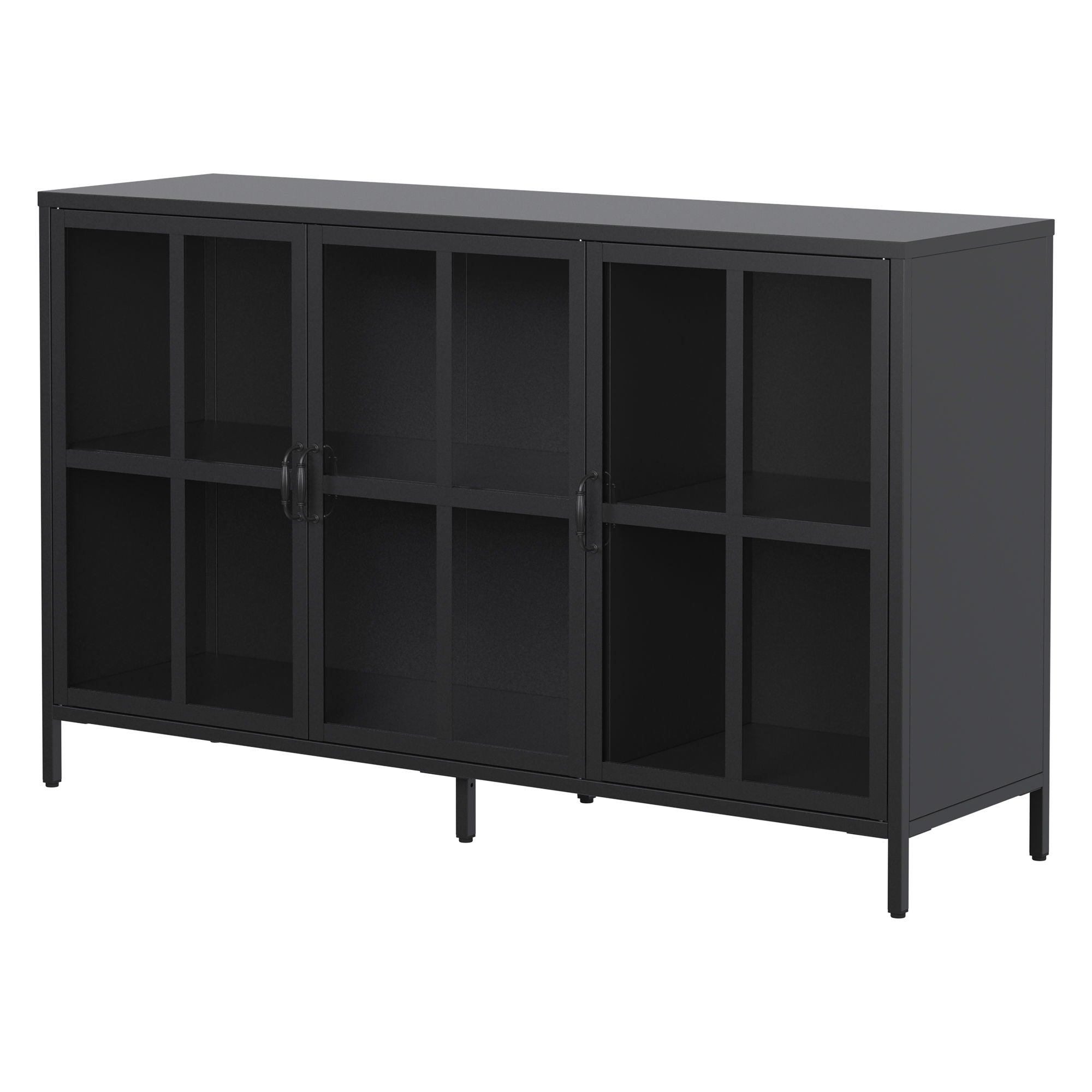 Modern Heavy Duty Metal Sideboard Buffet Cabinet With Storage, Adjustable Feet, Glass Doors, Steel - Black - Best Buy Furniture