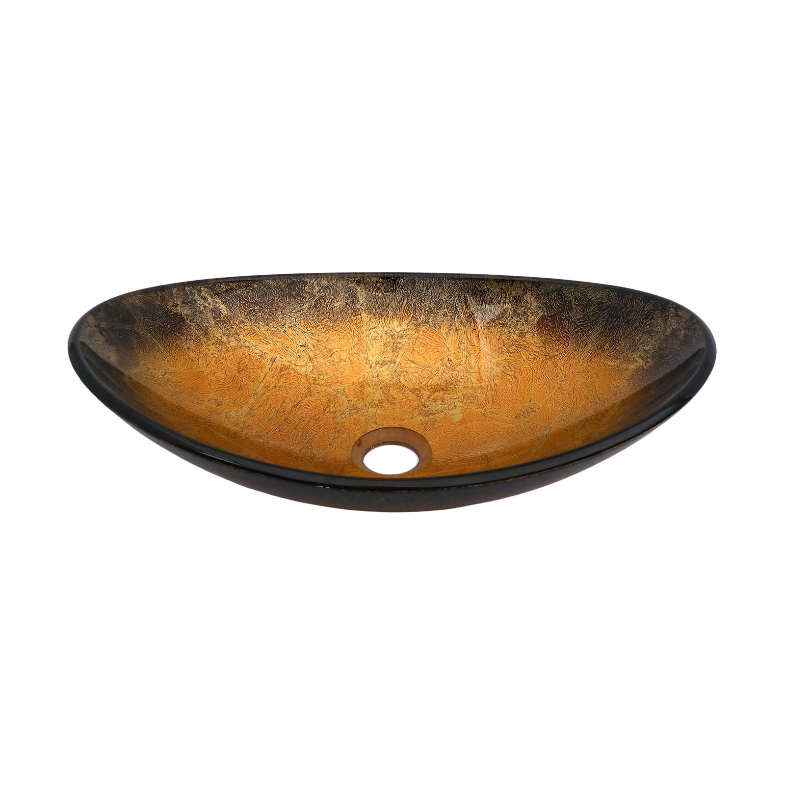 Veined Vessel Sink With Pop Up Drain, Boat Shape Bathroom Sink Above Counter - Gold