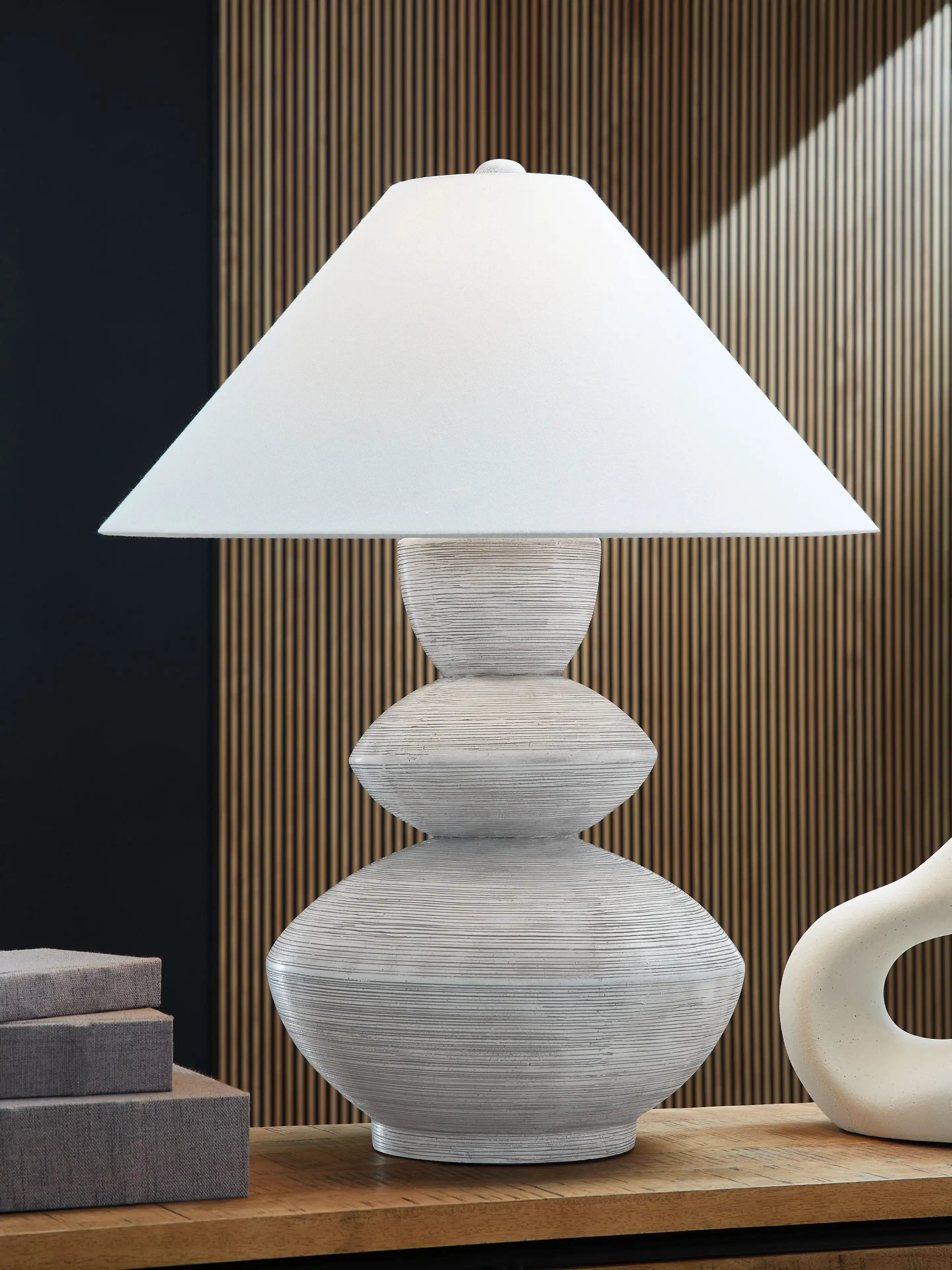 Brickdon - Poly Table Lamp - Distressed White - Best Buy Furniture