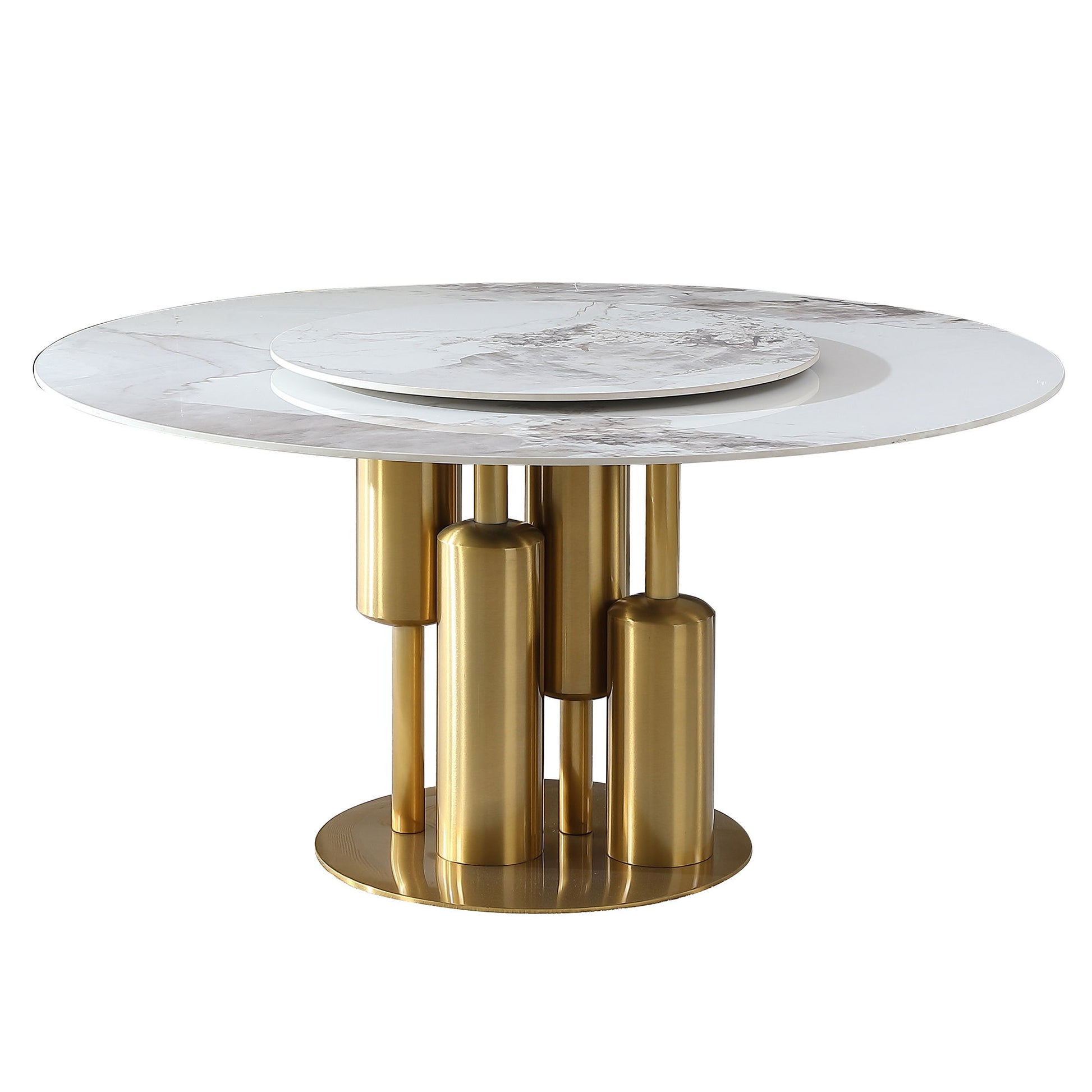 Round Sintered Stone Table, Modern Marble Dining Table (Table Only) - Gold / White - Best Buy Furniture