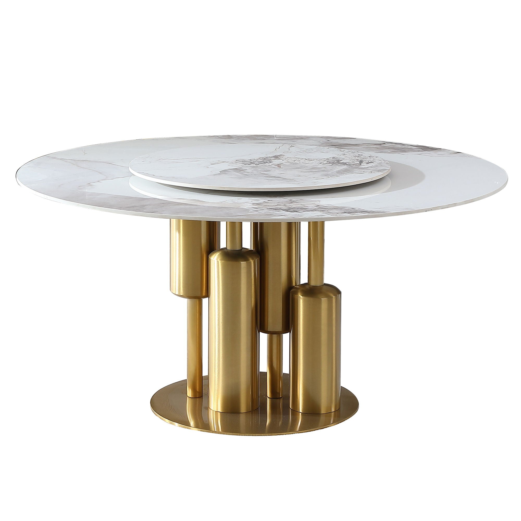 Round Sintered Stone Table, Modern Marble Dining Table (Table Only) - Gold / White - Best Buy Furniture