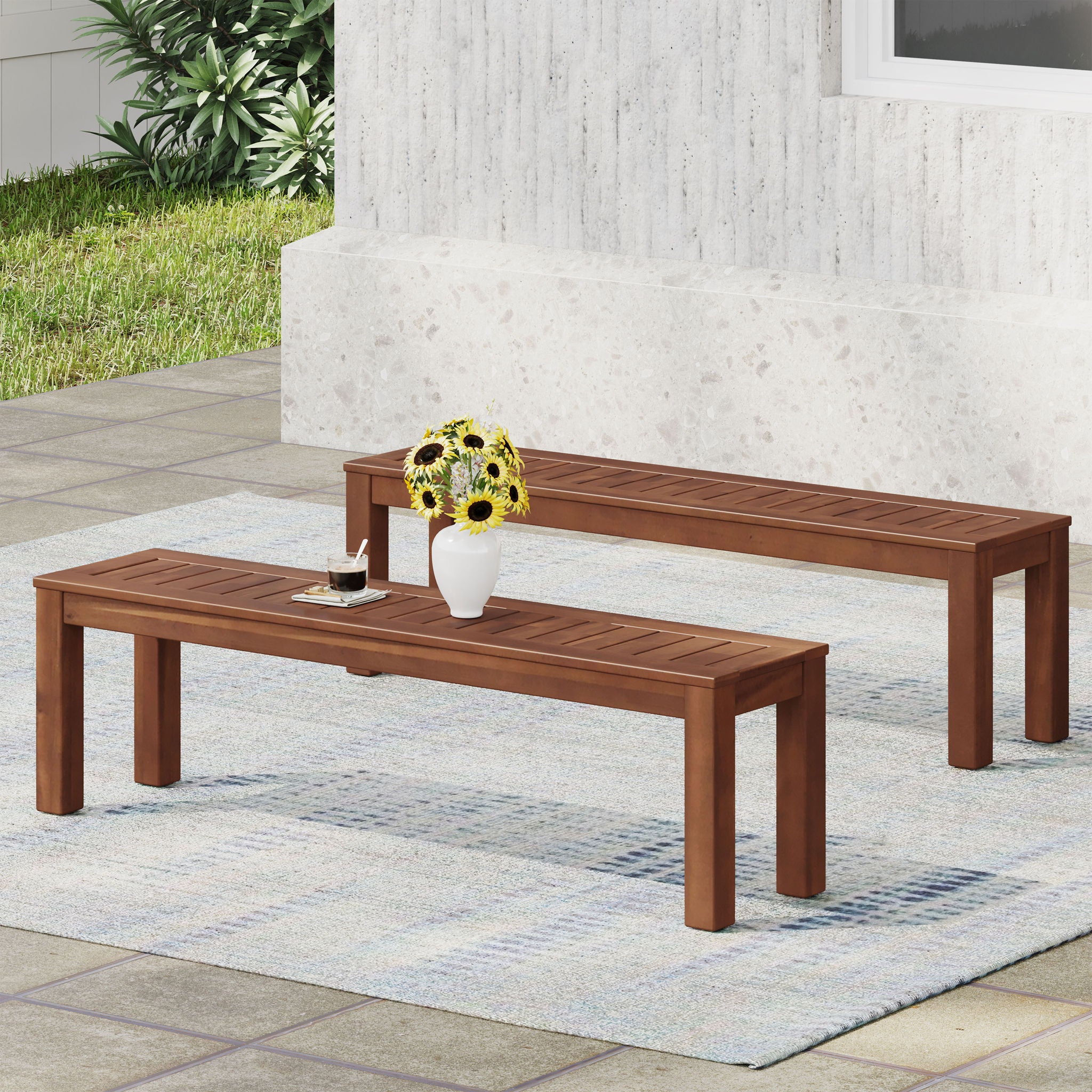 Acacia Wood Outdoor Bench With Beautiful Slat Paneling - Dark Brown - Best Buy Furniture