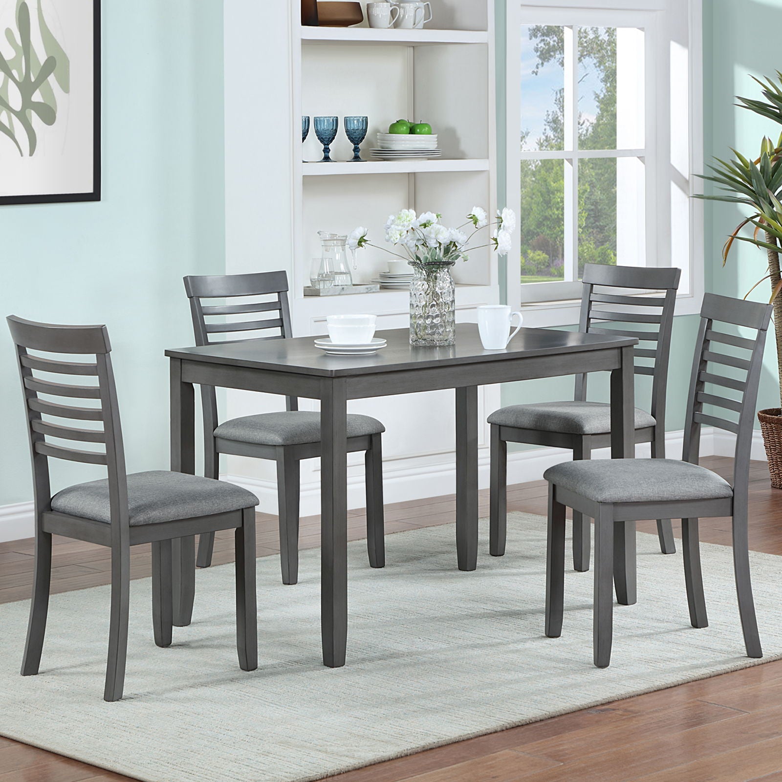 5 Pieces Modern Dining Set, Rectangular Wooden Dining Table With 4 Upholstered Chairs - Best Buy Furniture