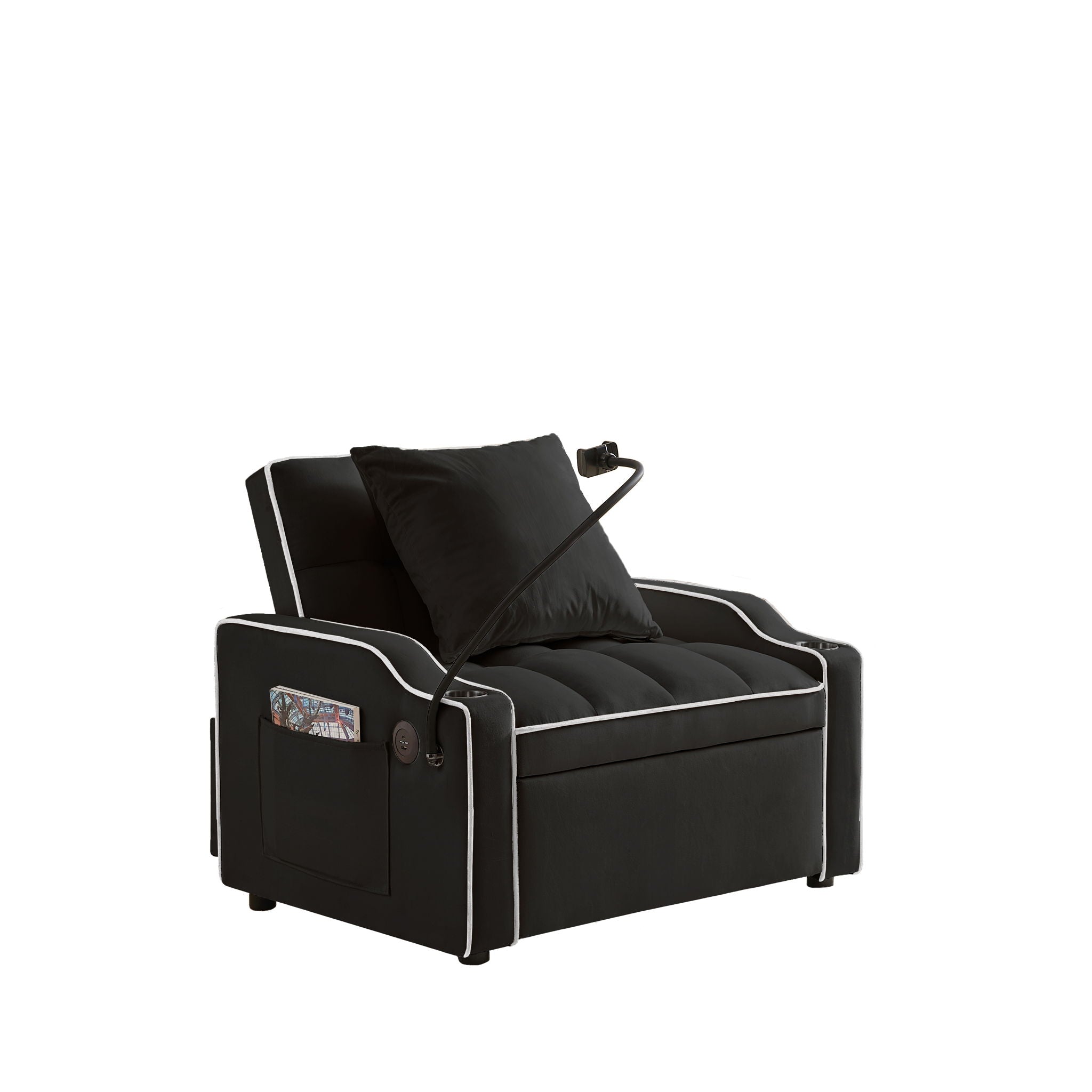 Convertible 3 In 1 Sofa Bed With Adjustable Sleeper Chair And Multi Pockets - Black - Best Buy Furniture