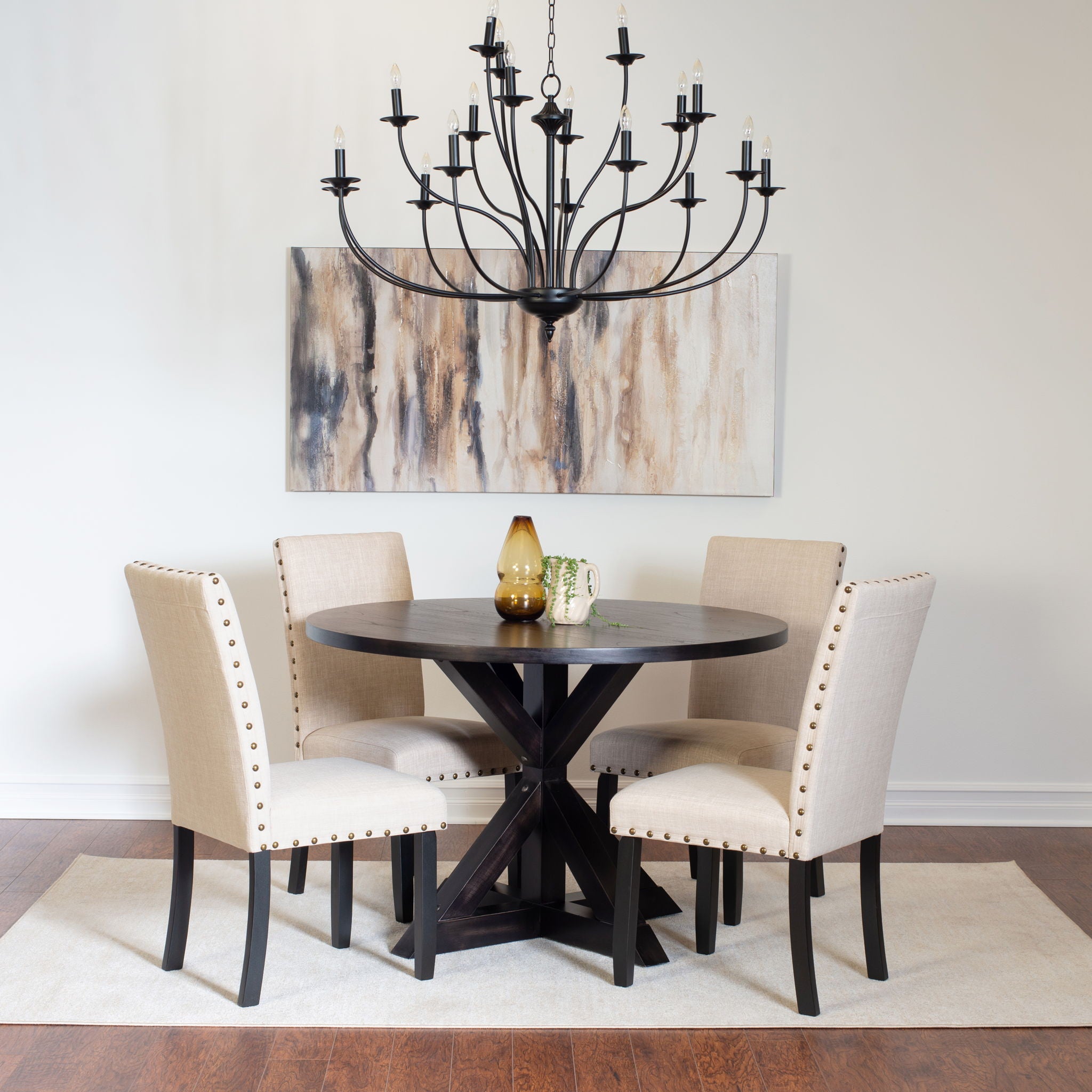 Mytzi - 5 Piece Dining Set, Cross-Buck Dining Table With 4 Stylish Chairs - Black / Beige - Best Buy Furniture