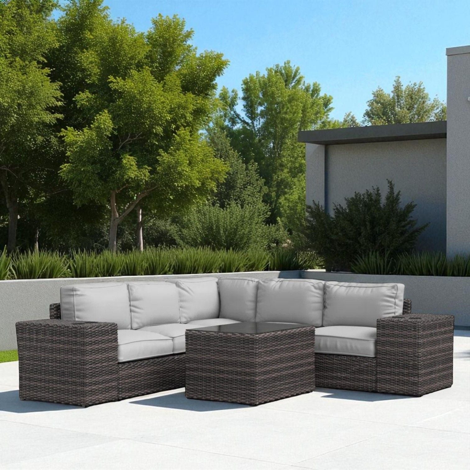 Modern Patio Rattan Sectional Set With Cushions - Best Buy Furniture