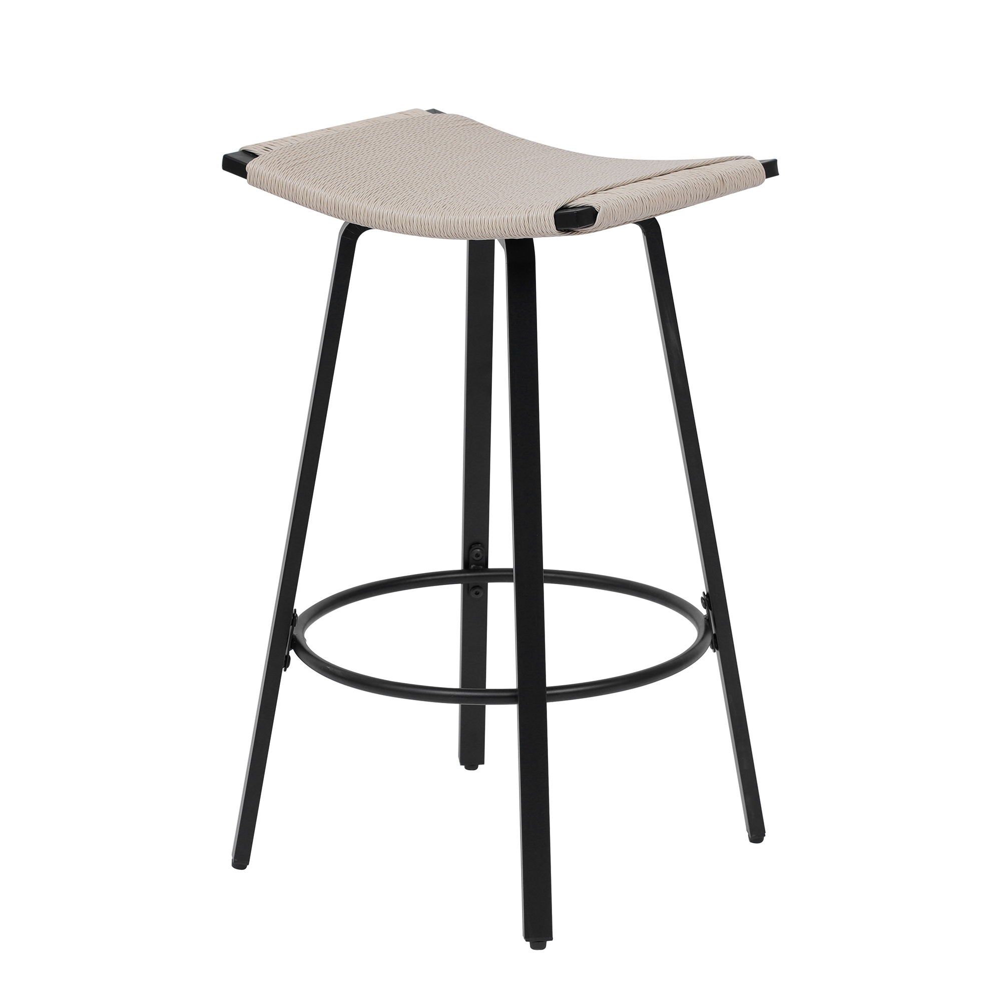 Counter Height Bar Stools Backless Handwoven Kitchen Dining Chairs With Round Footrest (Set of 2) Weaving Pub Stoo - Creamy White - Best Buy Furniture