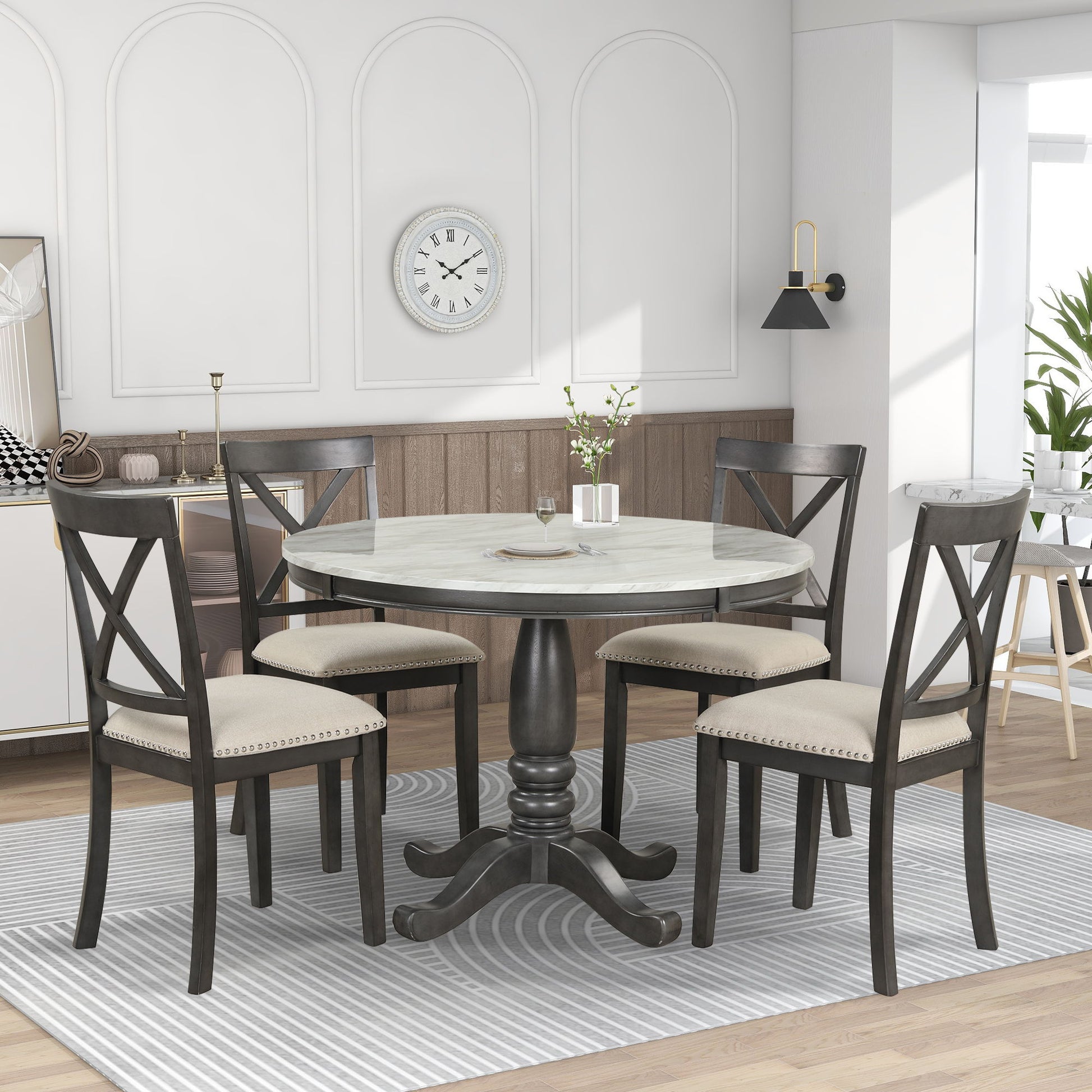 5 Pieces Dining Table And Chairs Set For 4 Persons, Kitchen Room Solid Wood Table With 4 Chairs - Best Buy Furniture