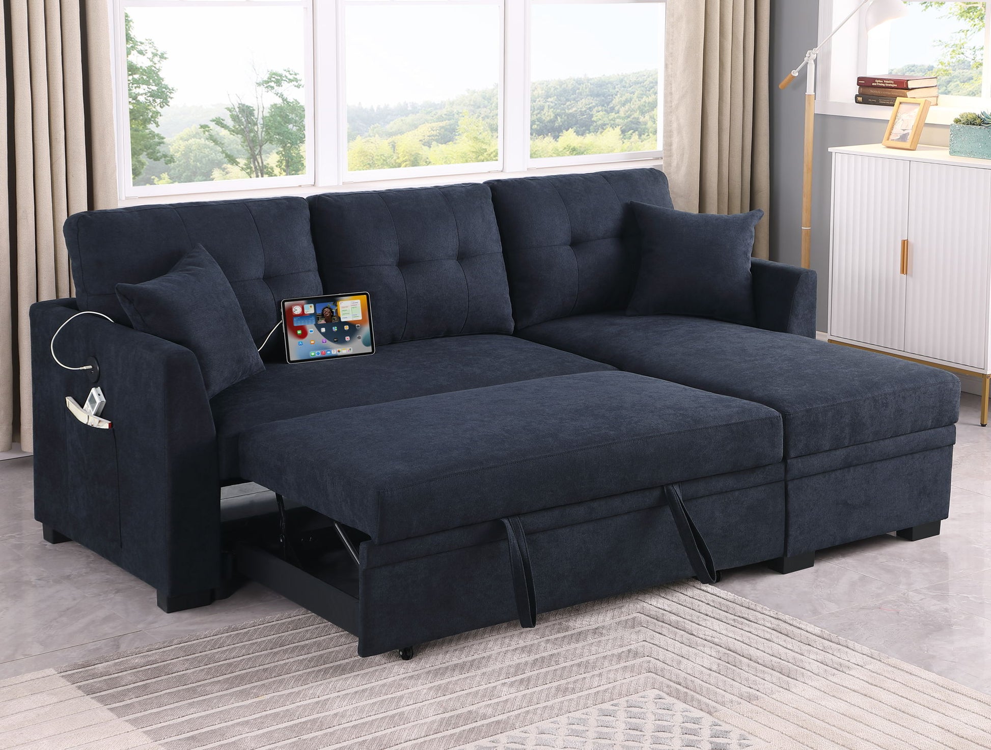 Sectional Sofa Bed L Shaped Sofa Couch Bed With USB Port, Reversible Chaise With Storage - Best Buy Furniture