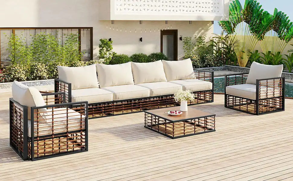 TOPMAX Modern 7-Piece Outdoor Modular Sectional Sofa Set - Best Buy Furniture