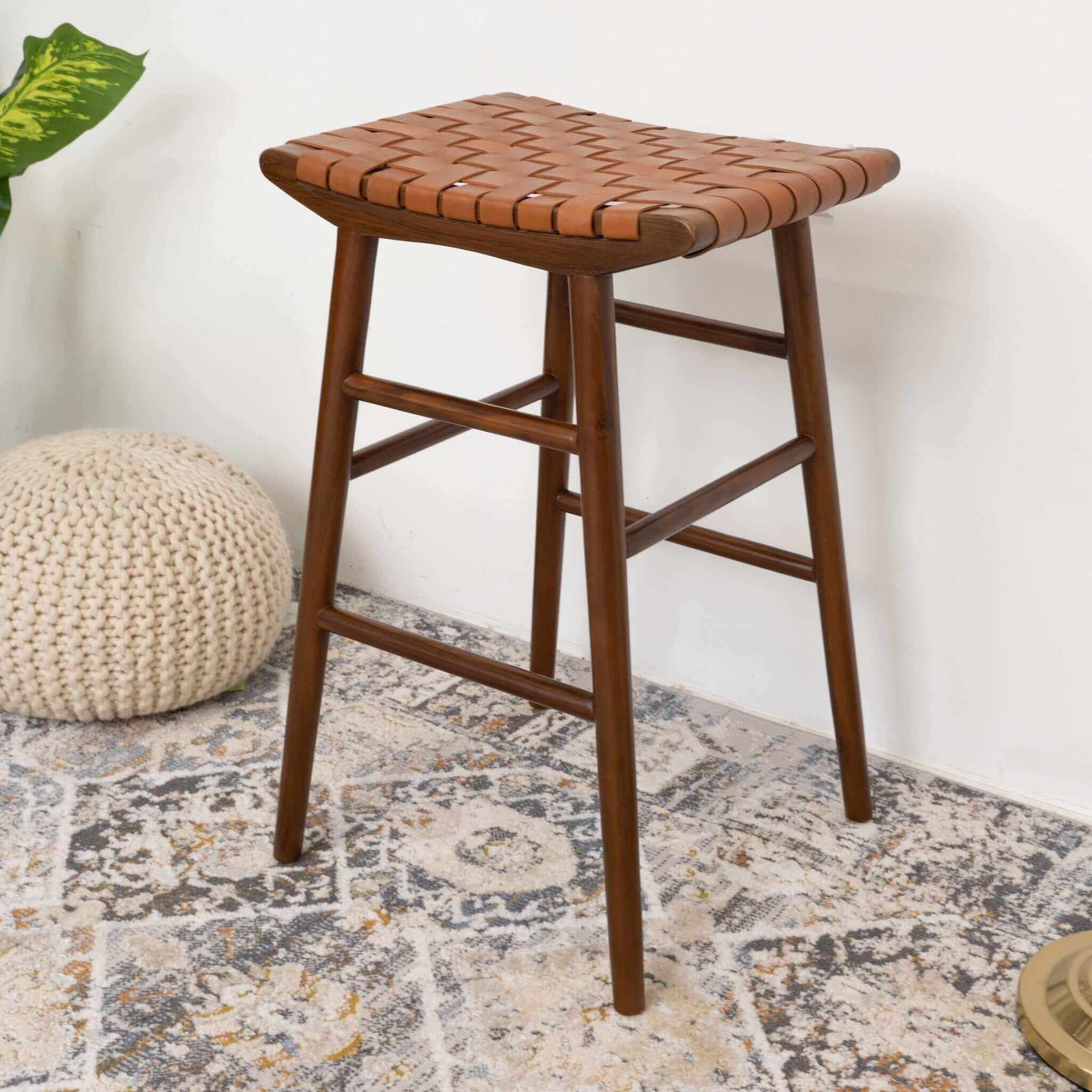 Maya - Genuine Leather Stool - Rustic / Tan - Best Buy Furniture