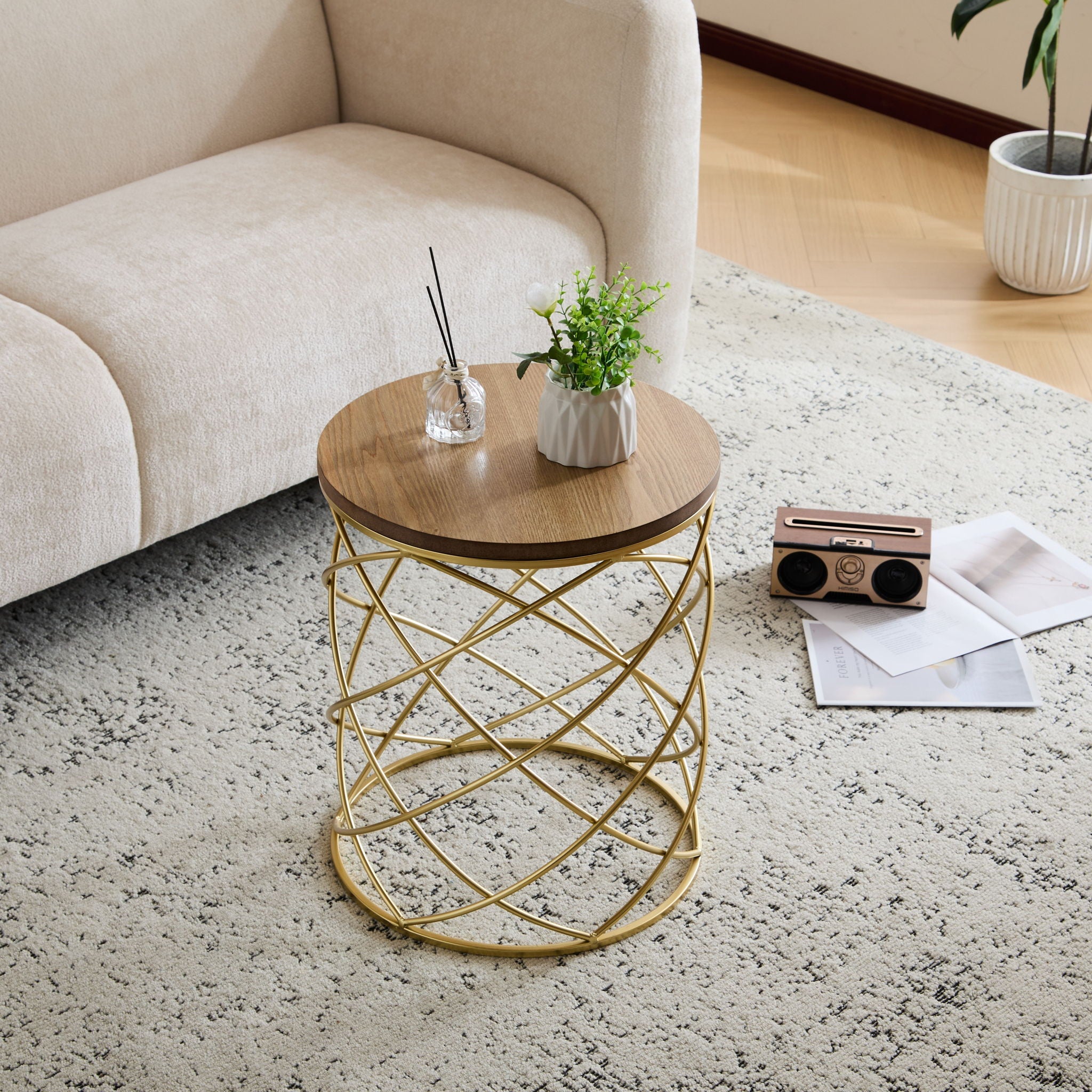 Contemporary Golden Side Table With Top And Metal Frame - Natural / Gold - Best Buy Furniture
