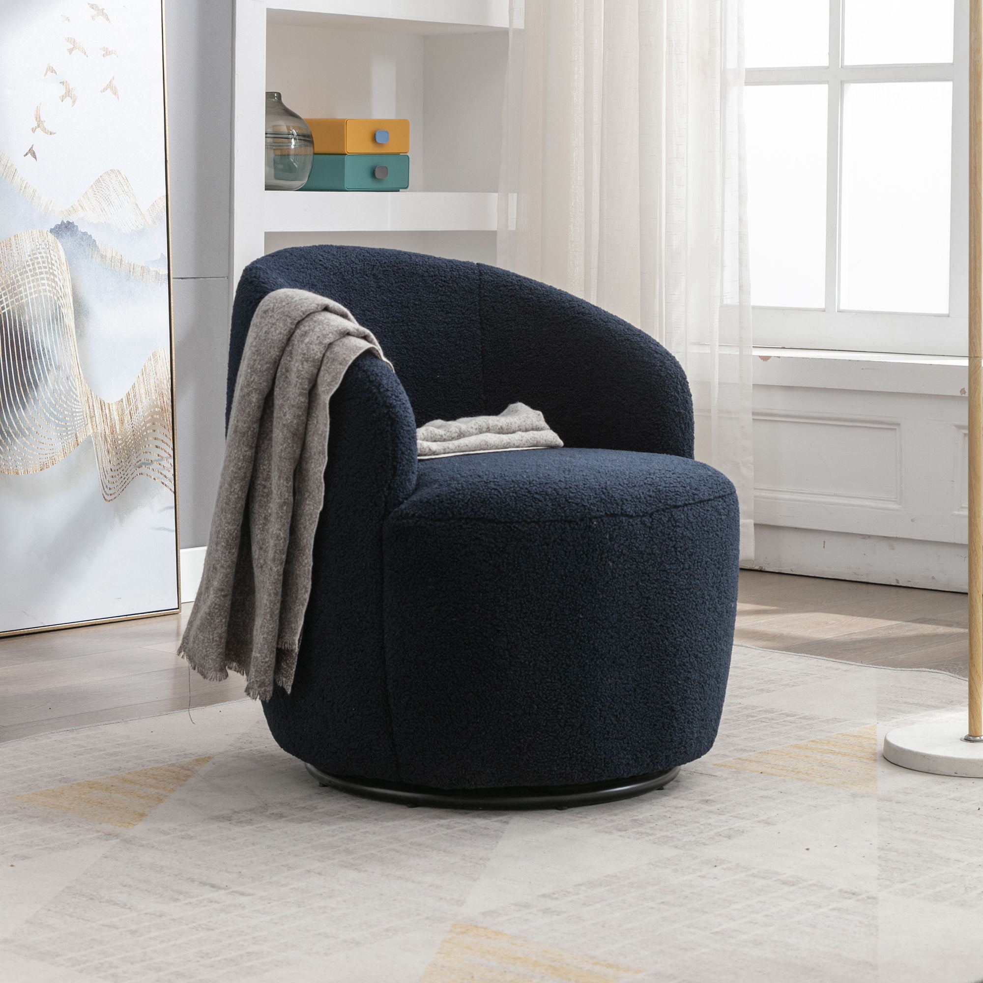 Teddy Fabric Swivel Accent Armchair Barrel Chair With Powder Coating Metal Ring - Best Buy Furniture