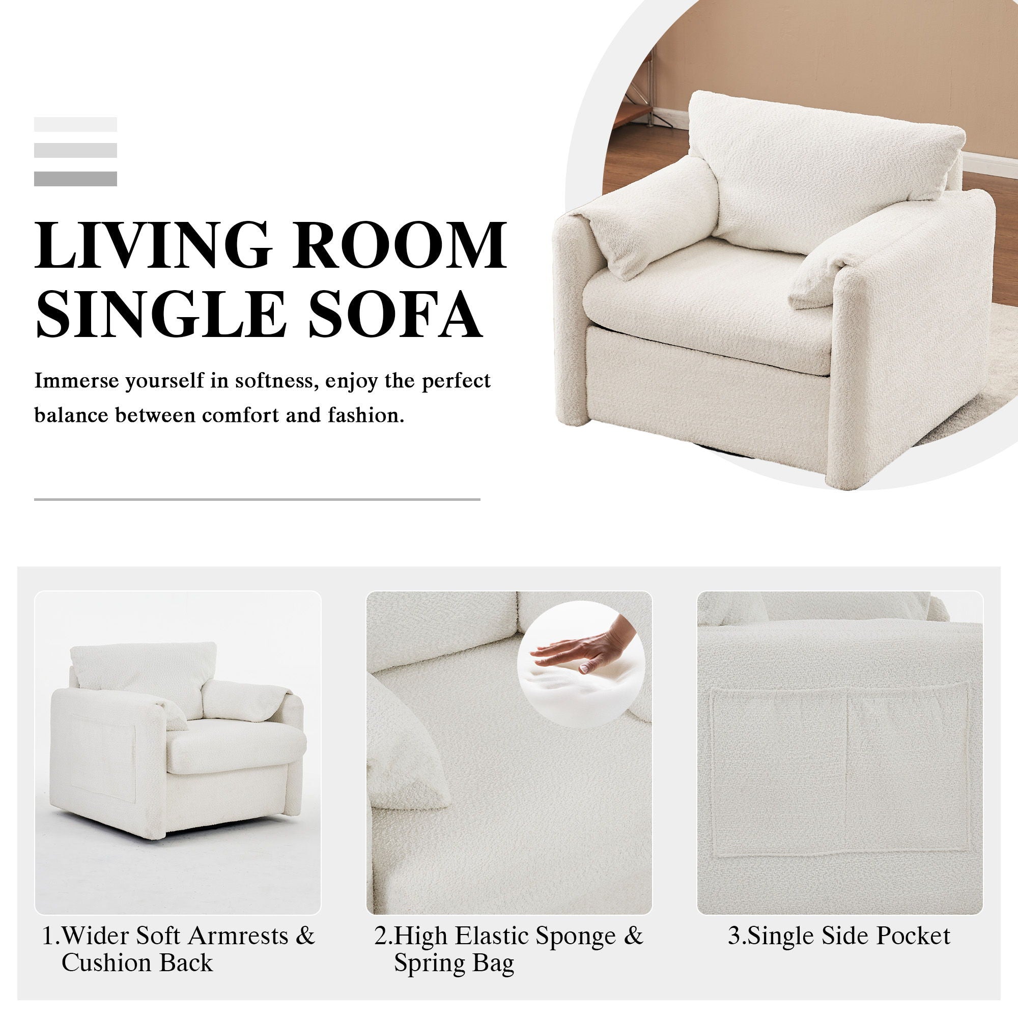 Swivel Modern Swivel Accent Chair Single Seater 360° Rotating For Living Room, Bedroom - Ivory White - Best Buy Furniture