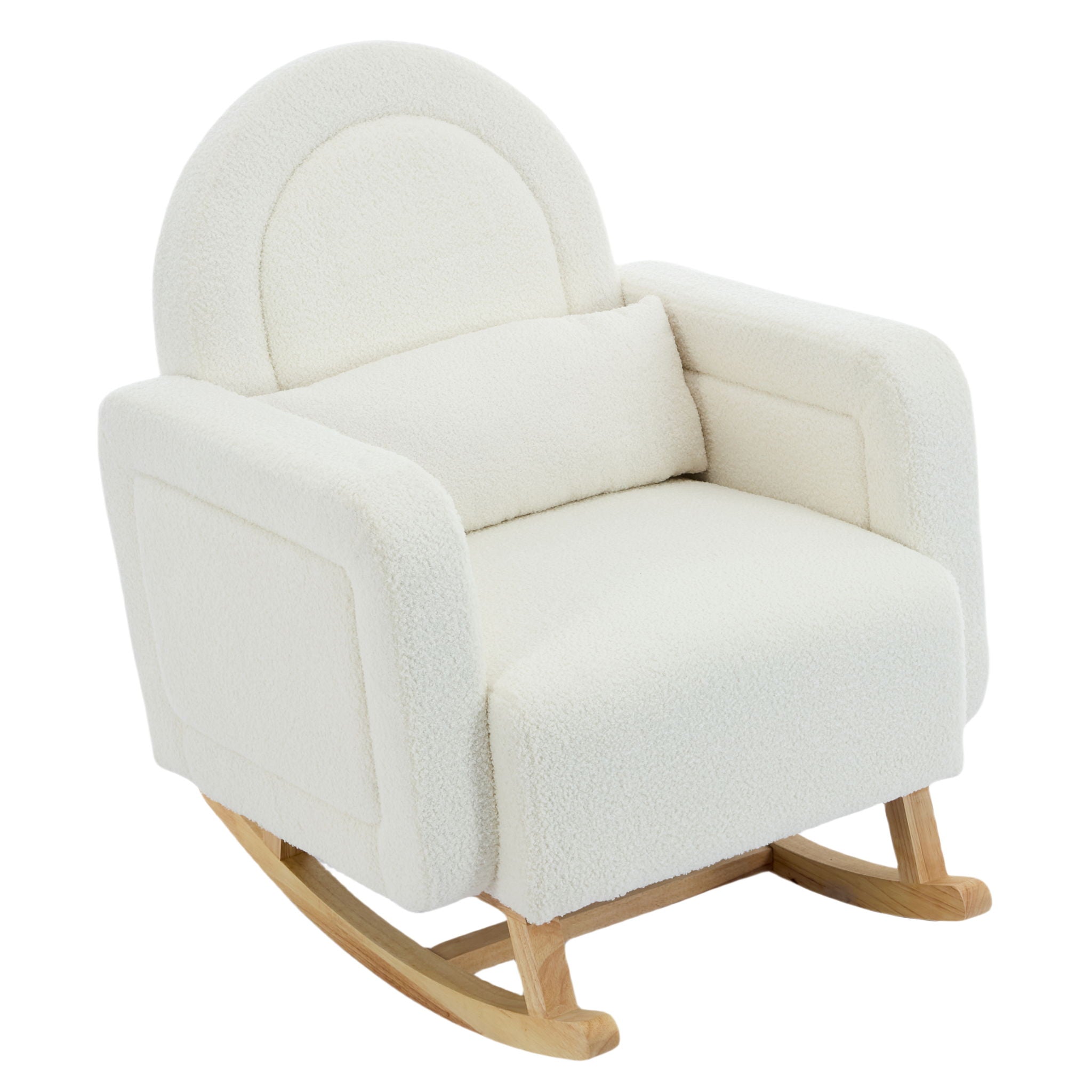 Accent Rocking Chair With Curved Back & Pillow, Base, Ultimate Comfort For Living Room Or Nursery - Cream White - Best Buy Furniture