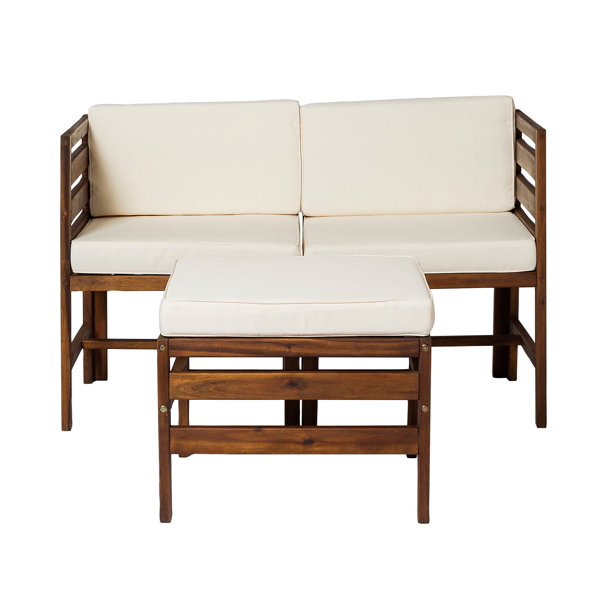 Contemporary 3 Piece Modular Acacia Wood Left And Right Arm Chairs And Ottoman - Dark Brown - Best Buy Furniture