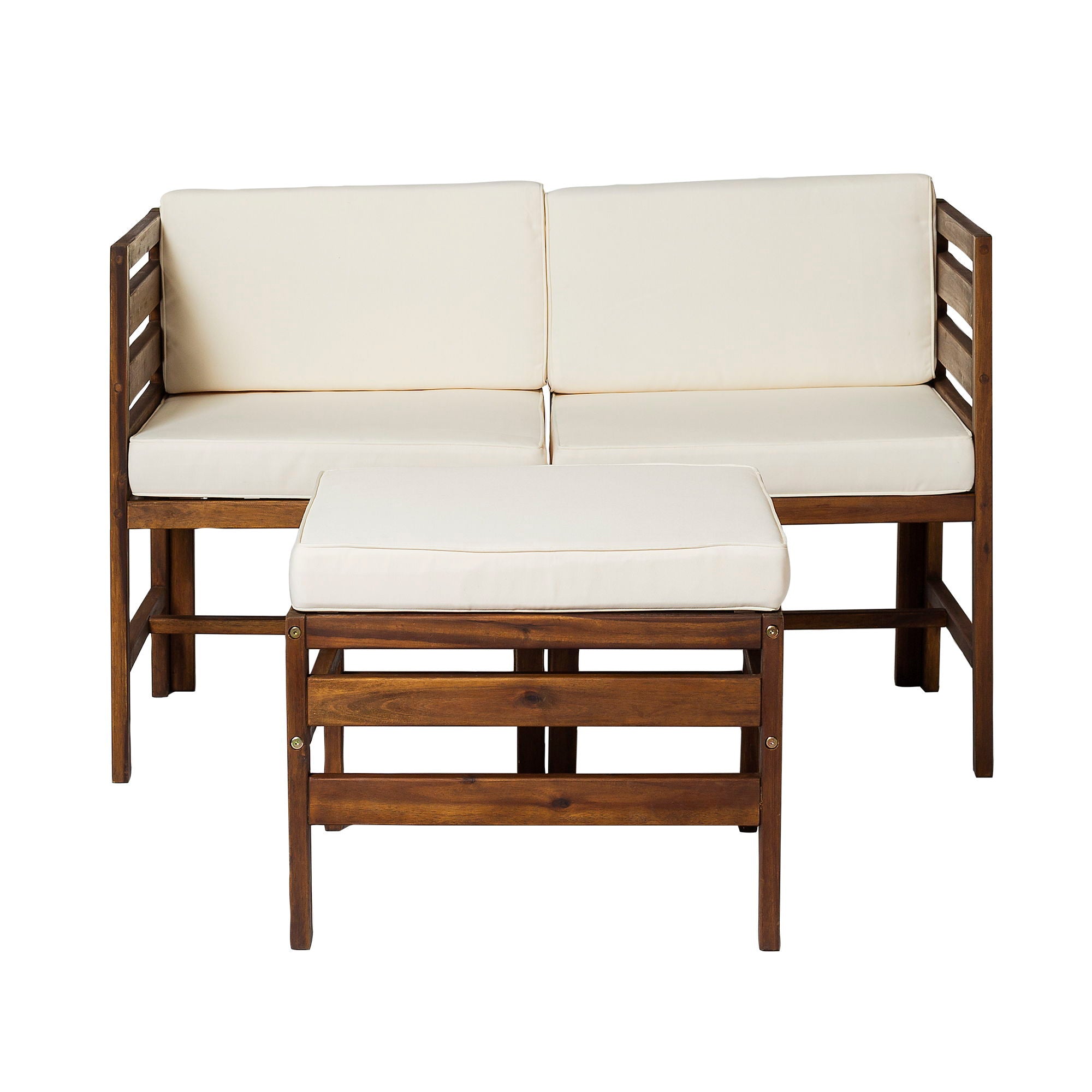 Contemporary 3 Piece Modular Acacia Wood Left And Right Arm Chairs And Ottoman - Dark Brown - Best Buy Furniture