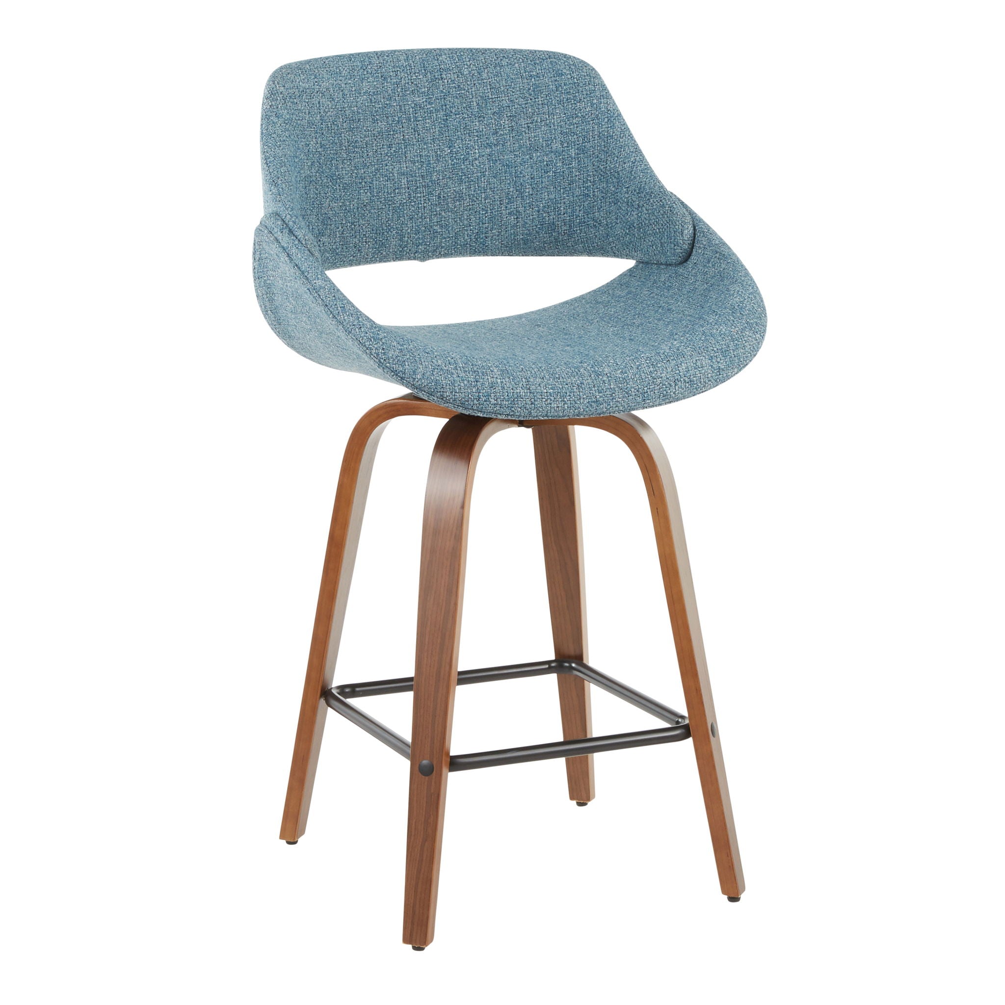 Fabrico - Mid-Century Modern Counter Stool (Set of 2) - Walnut / Blue - Best Buy Furniture