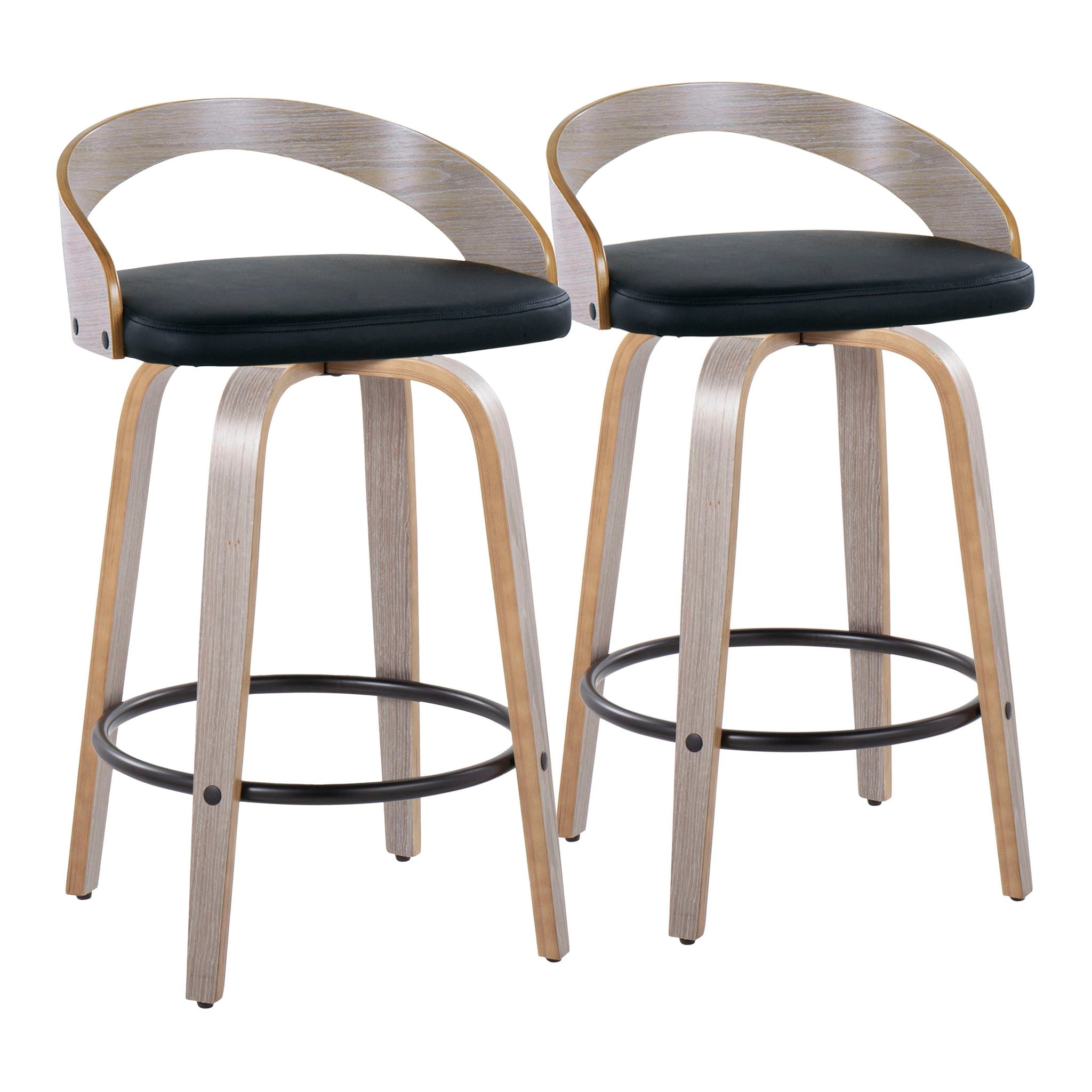 Grotto - Mid Century Modern Fixed Height Counter Stool With Swivel With Round Footrest (Set of 2) - Best Buy Furniture