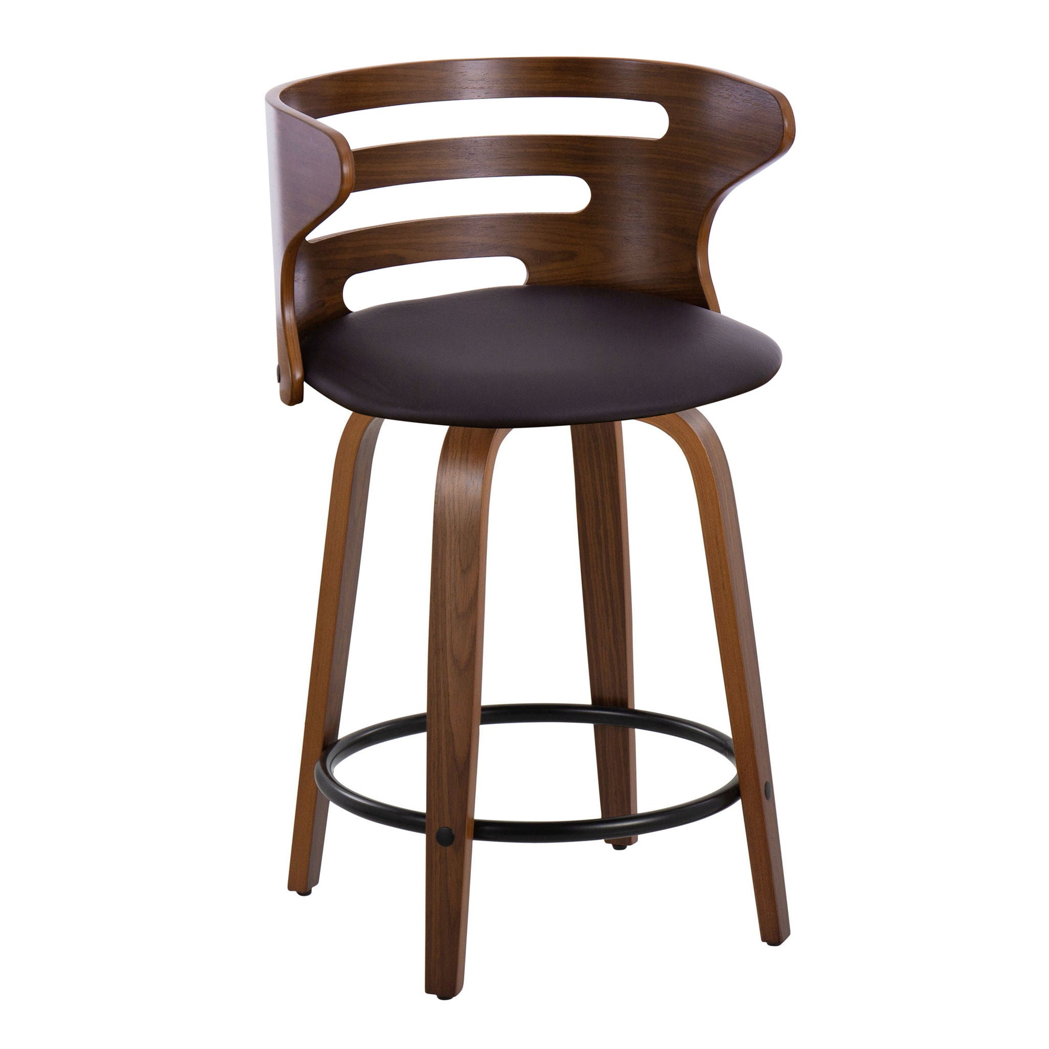Cosini - Mid-Century Modern Fixed Height Counter Stool With Swivel With Round Footrest (Set of 2) - Walnut / Brown - Best Buy Furniture