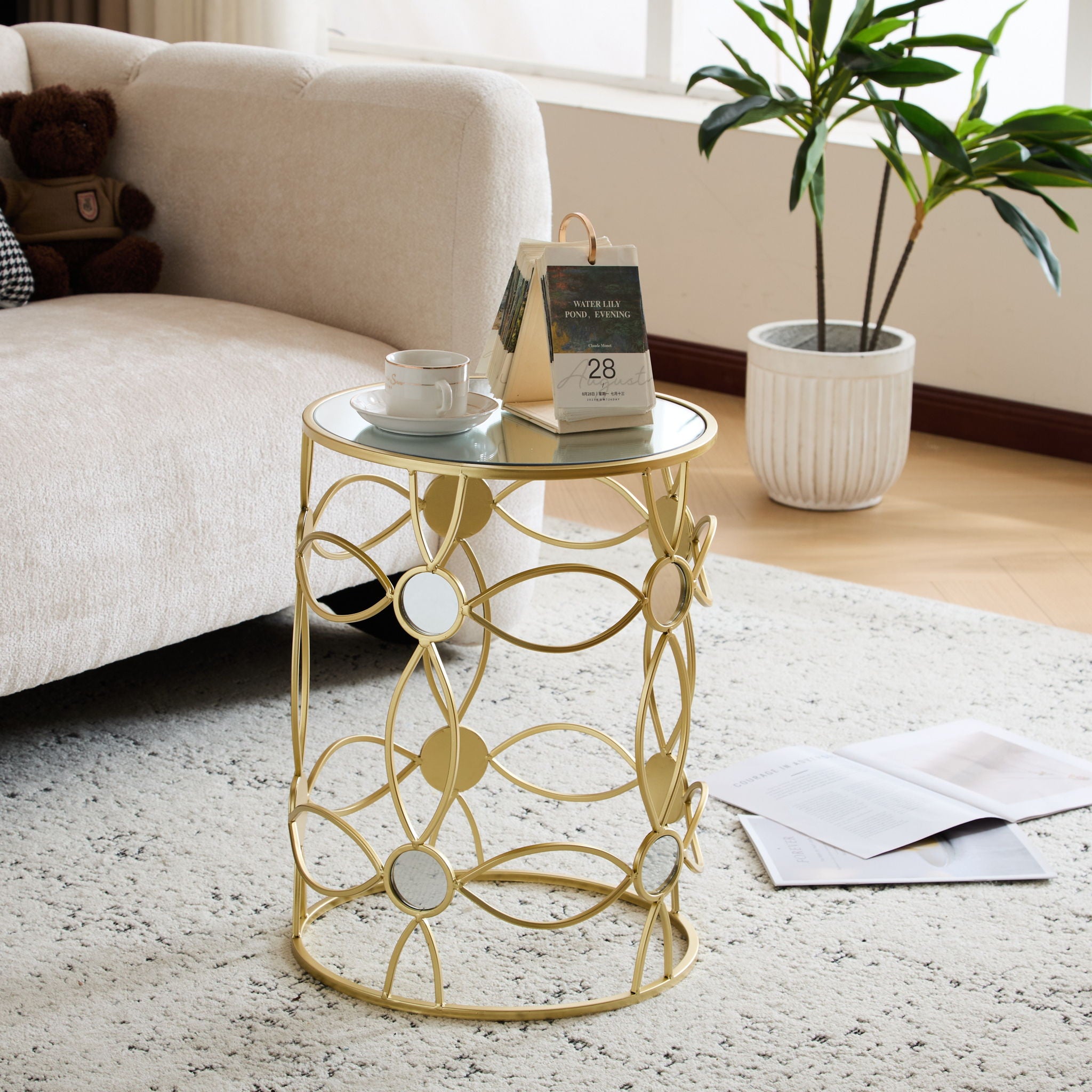 Modern Side Table With Mirror Top And Metal Frame - Gold / Clear - Best Buy Furniture