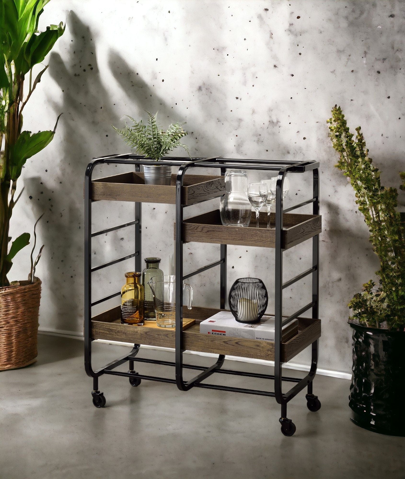 Vorrik - Serving Cart - Black / Walnut - Best Buy Furniture